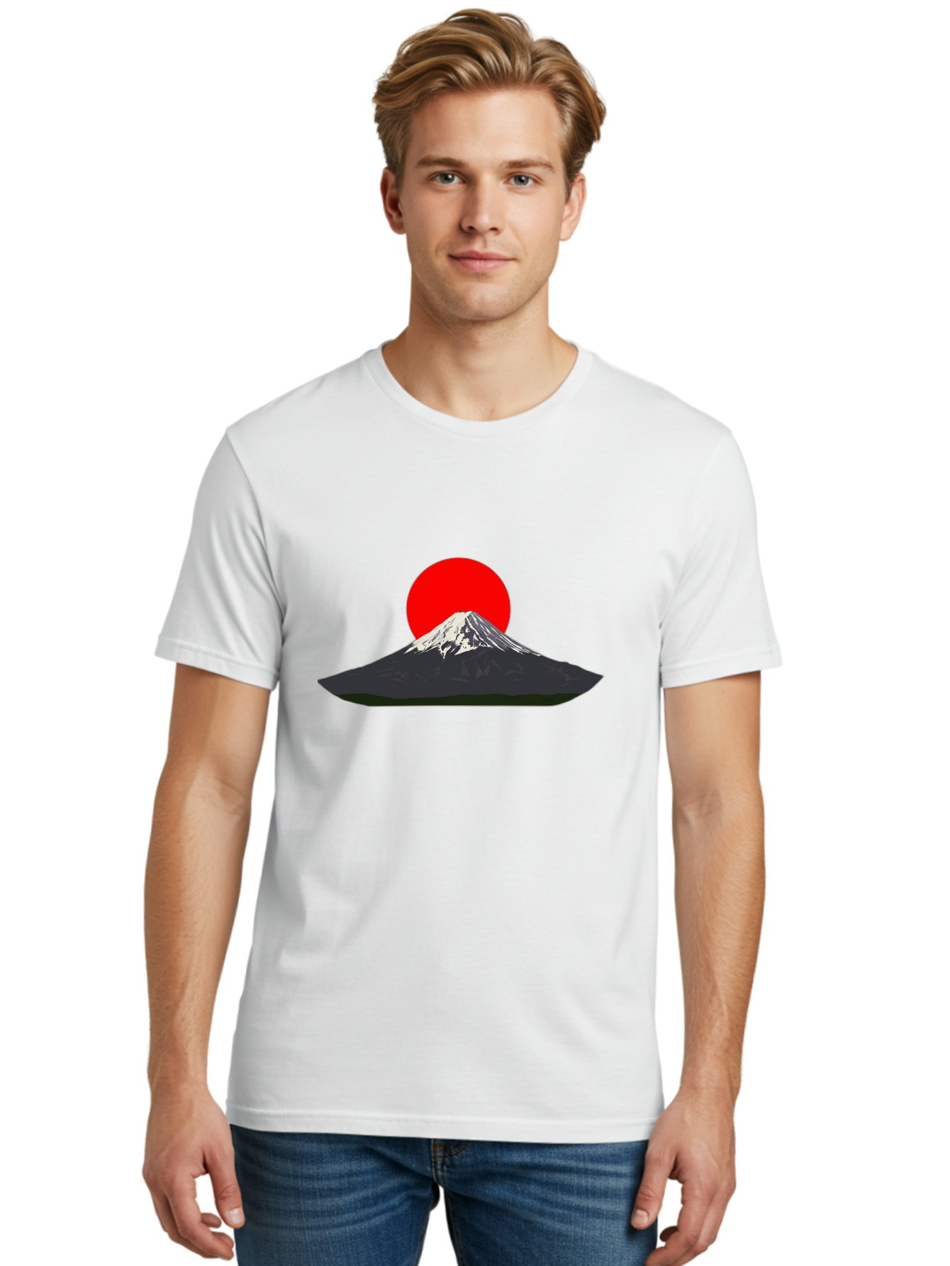 Mount-Fuji-9 Men'S Graphic Tee, 100% Cotton, Comfortable Casual Summer Wear, Machine Washable, Mount Fuji Silhouette, Red Sun, Japanese Landscape, Minimalist Design, Iconic Mountain, Serene Atmosphere, Cultural Symbol, Japan Tourism Bad974