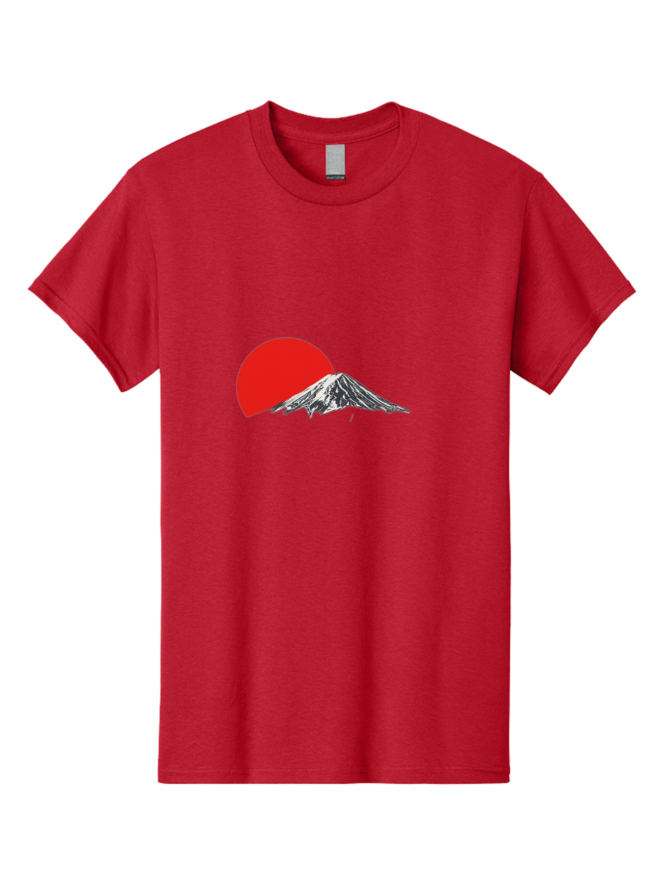 Mount-Fuji-Sunset Men'S Graphic Tee, 100% Cotton, Comfortable Casual Summer Wear, Machine Washable, Mount Fuji Landscape, Red Sun, Mountain Scenery, Serene Landscape, Japanese Culture, Iconic Landmark, Minimalist Design, Simple Art Bad976