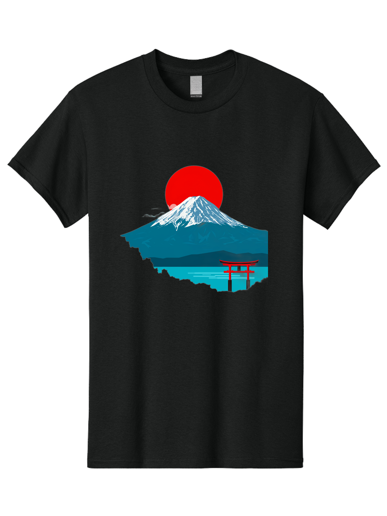 Mount-Fuji-Torii Men'S Graphic Tee, 100% Cotton, Comfortable Casual Summer Wear, Machine Washable, Mount Fuji Landscape, Japanese Scenery, Torii Gate, Red Sun, Serene Lake, Snowy Mountain, Traditional Japan, Vibrant Colors, Iconic Landmarks, Bad977