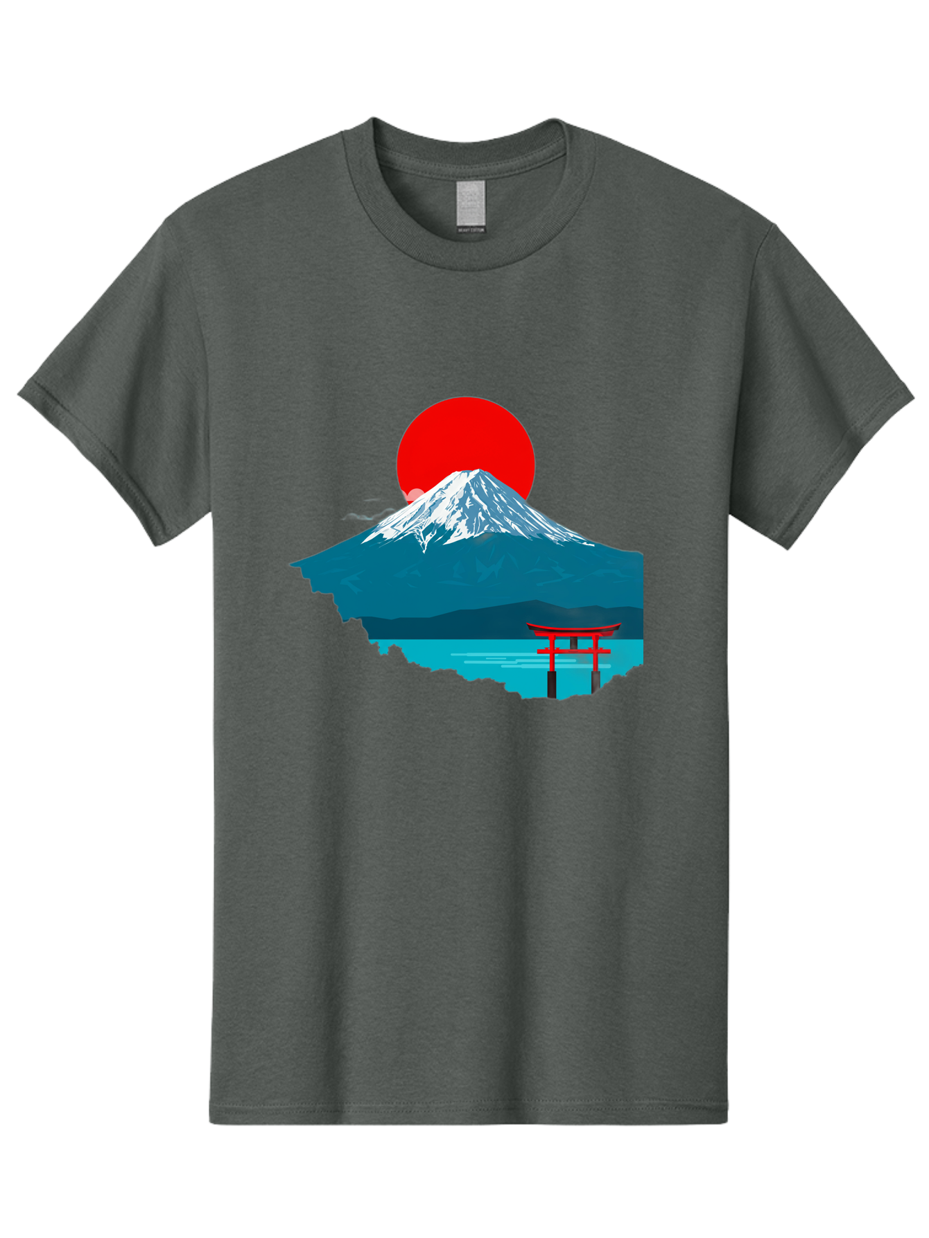 Mount-Fuji-Torii Men'S Graphic Tee, 100% Cotton, Comfortable Casual Summer Wear, Machine Washable, Mount Fuji Landscape, Japanese Scenery, Torii Gate, Red Sun, Serene Lake, Snowy Mountain, Traditional Japan, Vibrant Colors, Iconic Landmarks, Bad977