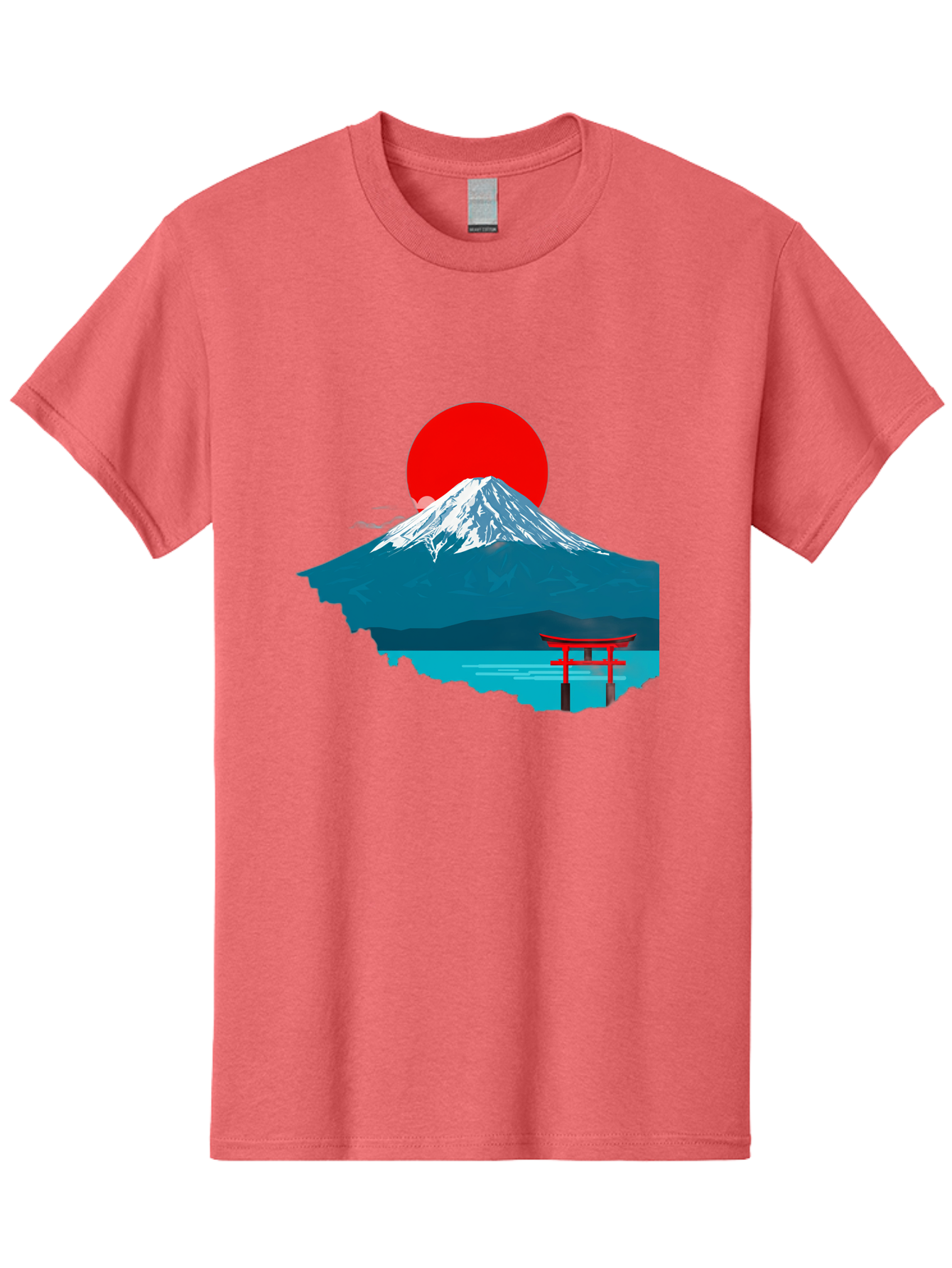 Mount-Fuji-Torii Men'S Graphic Tee, 100% Cotton, Comfortable Casual Summer Wear, Machine Washable, Mount Fuji Landscape, Japanese Scenery, Torii Gate, Red Sun, Serene Lake, Snowy Mountain, Traditional Japan, Vibrant Colors, Iconic Landmarks, Bad977