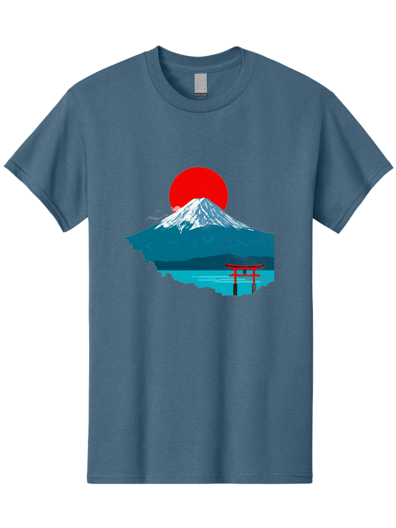 Mount-Fuji-Torii Men'S Graphic Tee, 100% Cotton, Comfortable Casual Summer Wear, Machine Washable, Mount Fuji Landscape, Japanese Scenery, Torii Gate, Red Sun, Serene Lake, Snowy Mountain, Traditional Japan, Vibrant Colors, Iconic Landmarks, Bad977