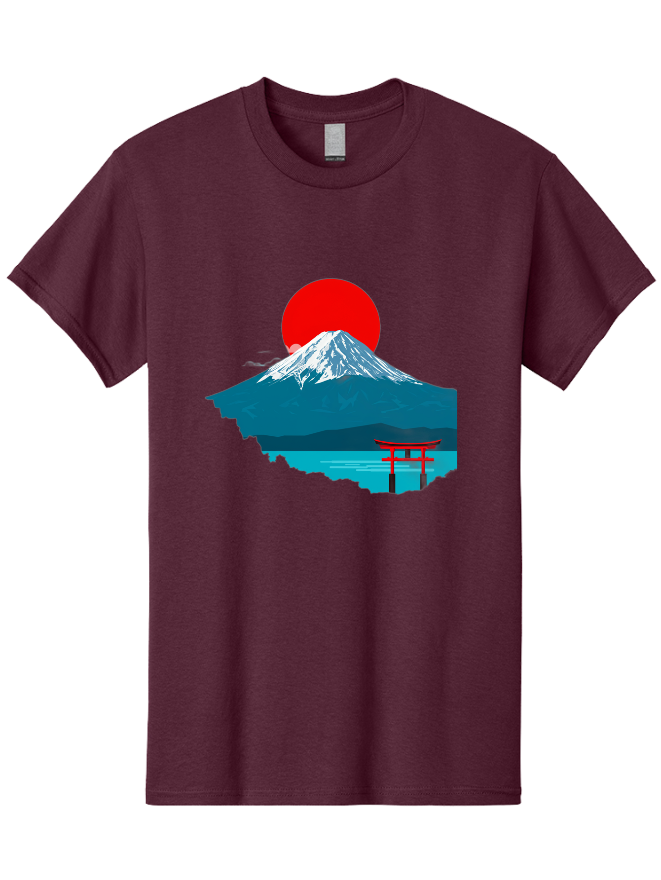 Mount-Fuji-Torii Men'S Graphic Tee, 100% Cotton, Comfortable Casual Summer Wear, Machine Washable, Mount Fuji Landscape, Japanese Scenery, Torii Gate, Red Sun, Serene Lake, Snowy Mountain, Traditional Japan, Vibrant Colors, Iconic Landmarks, Bad977