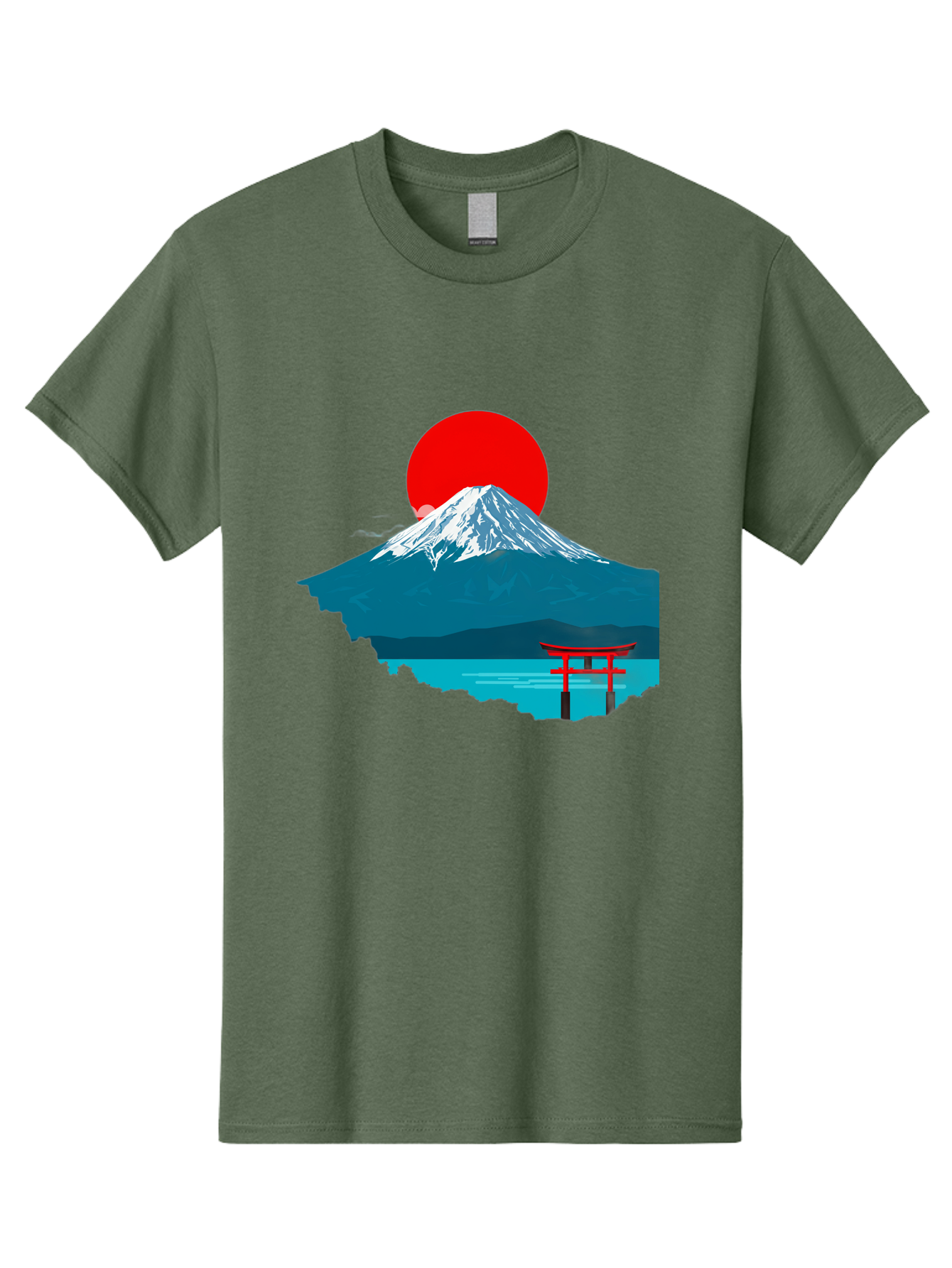 Mount-Fuji-Torii Men'S Graphic Tee, 100% Cotton, Comfortable Casual Summer Wear, Machine Washable, Mount Fuji Landscape, Japanese Scenery, Torii Gate, Red Sun, Serene Lake, Snowy Mountain, Traditional Japan, Vibrant Colors, Iconic Landmarks, Bad977