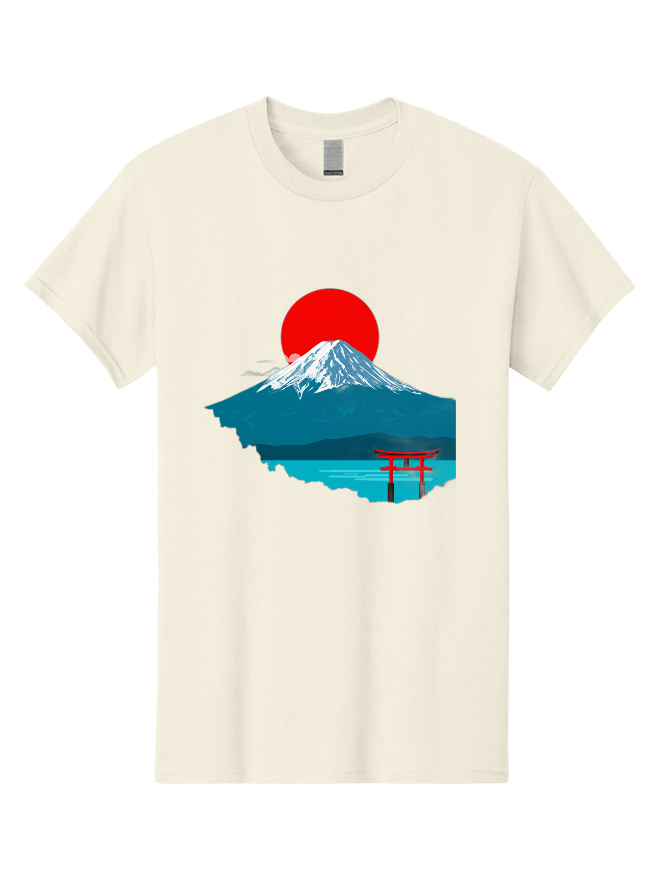 Mount-Fuji-Torii Men'S Graphic Tee, 100% Cotton, Comfortable Casual Summer Wear, Machine Washable, Mount Fuji Landscape, Japanese Scenery, Torii Gate, Red Sun, Serene Lake, Snowy Mountain, Traditional Japan, Vibrant Colors, Iconic Landmarks, Bad977