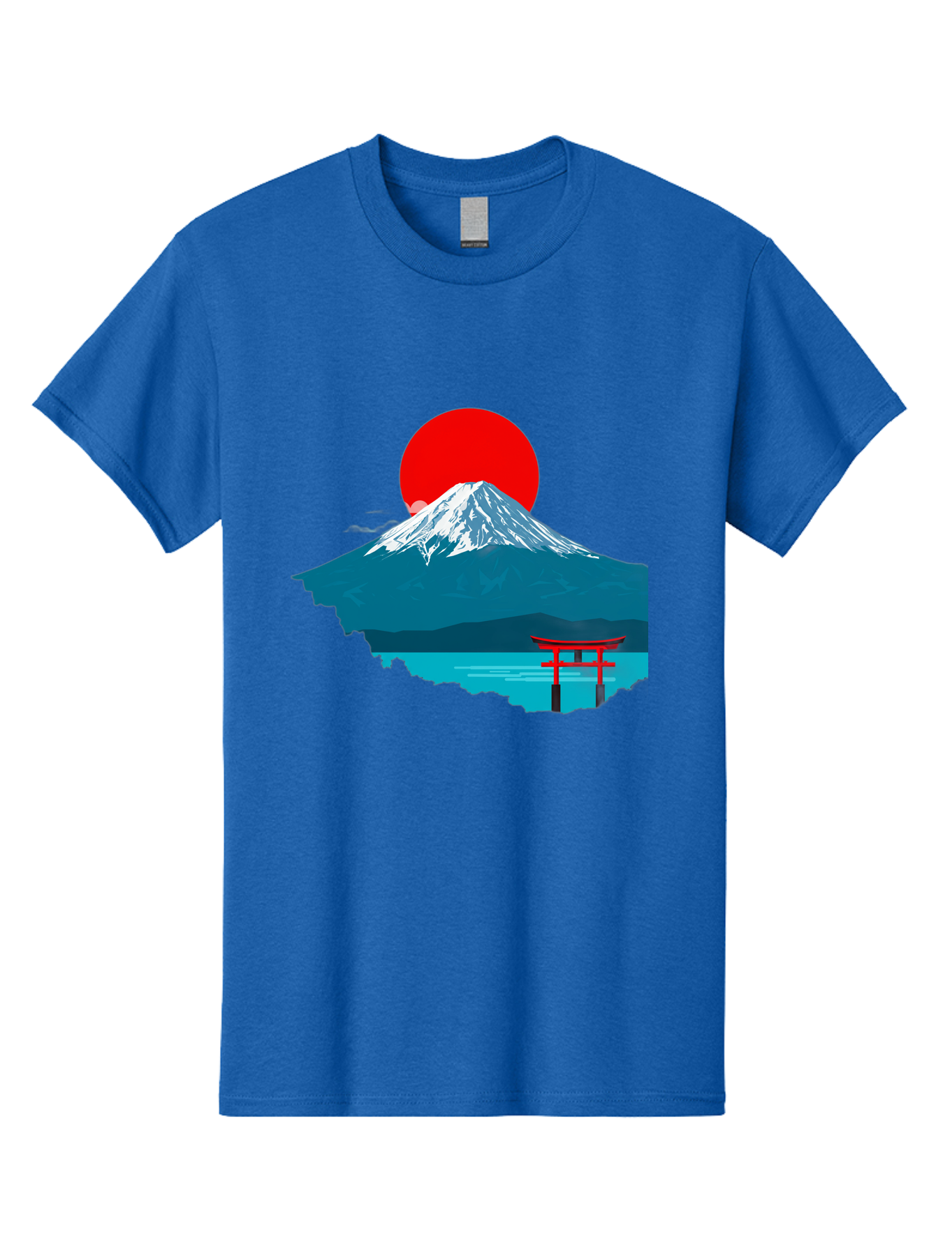 Mount-Fuji-Torii Men'S Graphic Tee, 100% Cotton, Comfortable Casual Summer Wear, Machine Washable, Mount Fuji Landscape, Japanese Scenery, Torii Gate, Red Sun, Serene Lake, Snowy Mountain, Traditional Japan, Vibrant Colors, Iconic Landmarks, Bad977