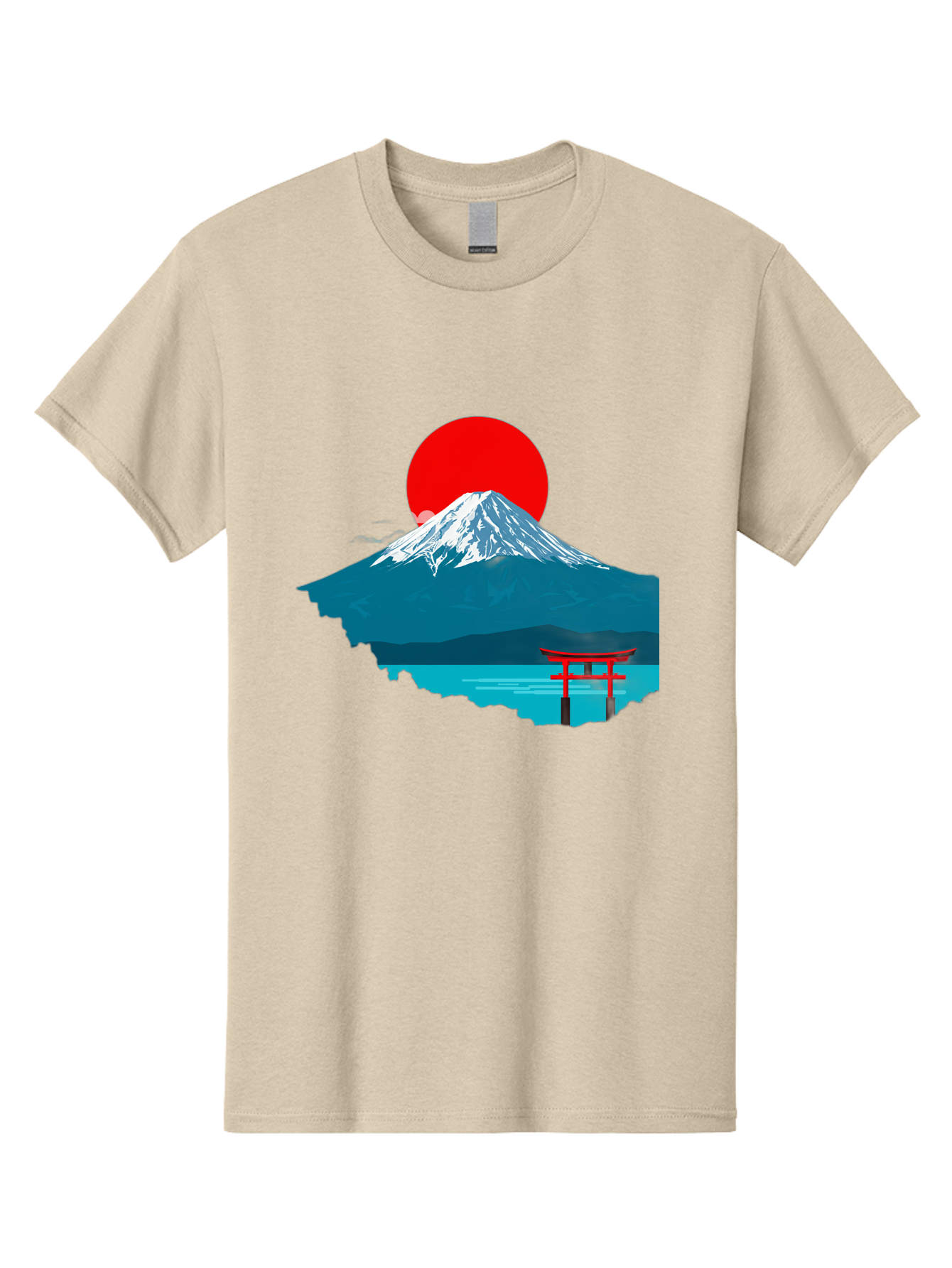 Mount-Fuji-Torii Men'S Graphic Tee, 100% Cotton, Comfortable Casual Summer Wear, Machine Washable, Mount Fuji Landscape, Japanese Scenery, Torii Gate, Red Sun, Serene Lake, Snowy Mountain, Traditional Japan, Vibrant Colors, Iconic Landmarks, Bad977