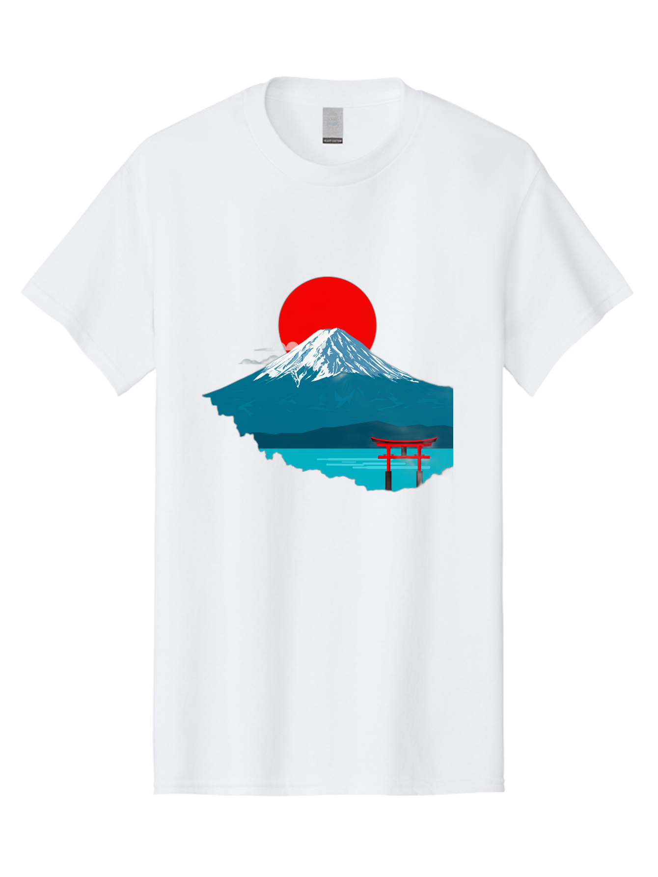 Mount-Fuji-Torii Men'S Graphic Tee, 100% Cotton, Comfortable Casual Summer Wear, Machine Washable, Mount Fuji Landscape, Japanese Scenery, Torii Gate, Red Sun, Serene Lake, Snowy Mountain, Traditional Japan, Vibrant Colors, Iconic Landmarks, Bad977