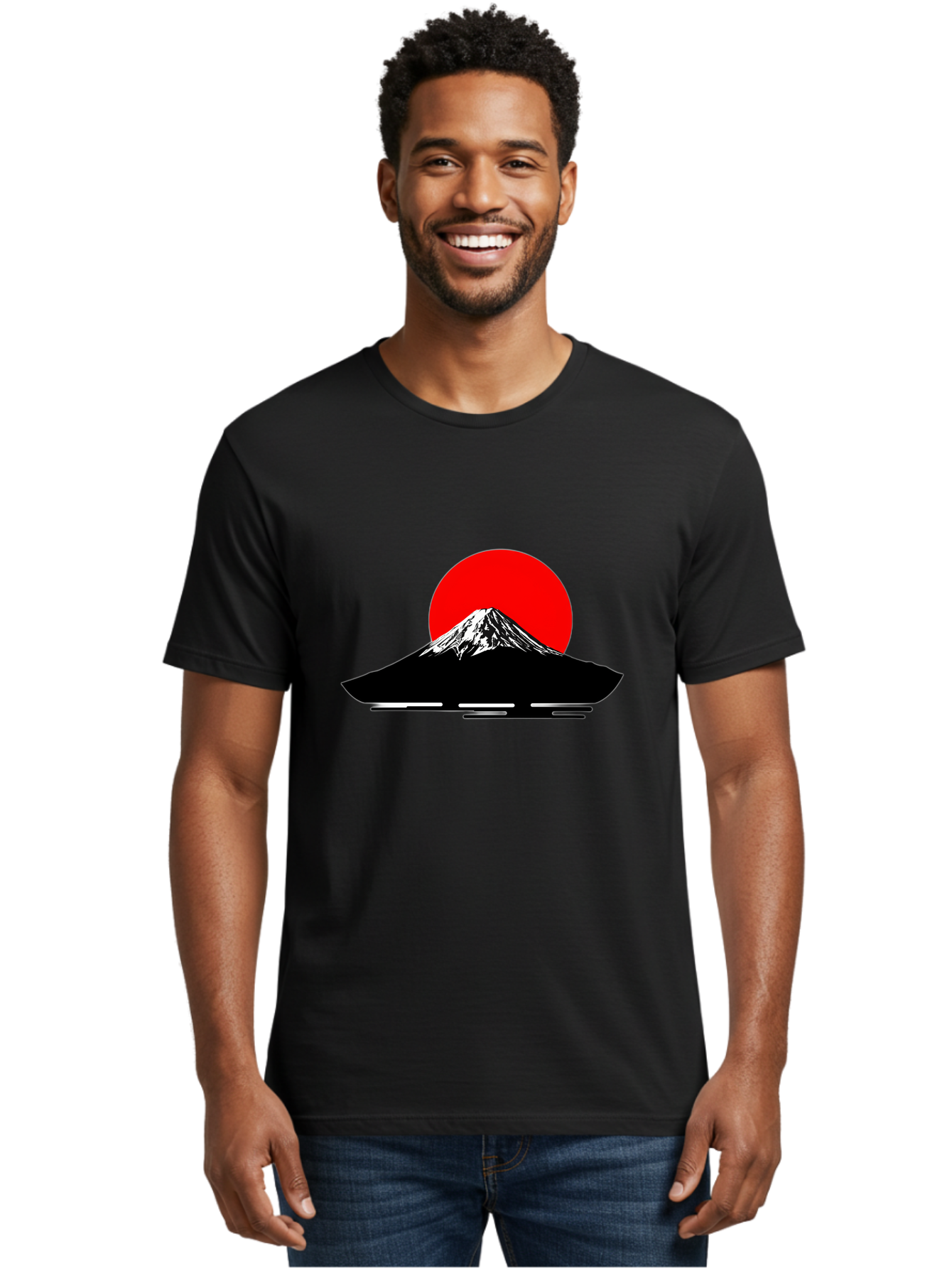 Mount-Fuji Men'S Graphic Tee, 100% Cotton, Comfortable Casual Summer Wear, Machine Washable, Mount Fuji Landscape, Red Sun, Minimalist Design, Iconic Mountain, Japanese Scenery, Striking Silhouette, Simple Shapes, Bold Colors Bad978