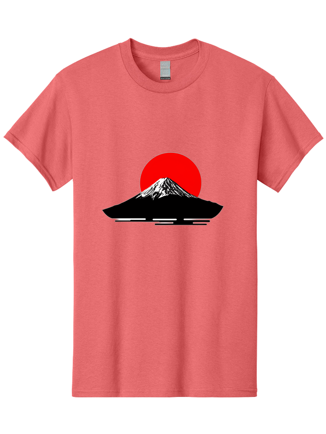 Mount-Fuji Men'S Graphic Tee, 100% Cotton, Comfortable Casual Summer Wear, Machine Washable, Mount Fuji Landscape, Red Sun, Minimalist Design, Iconic Mountain, Japanese Scenery, Striking Silhouette, Simple Shapes, Bold Colors Bad978