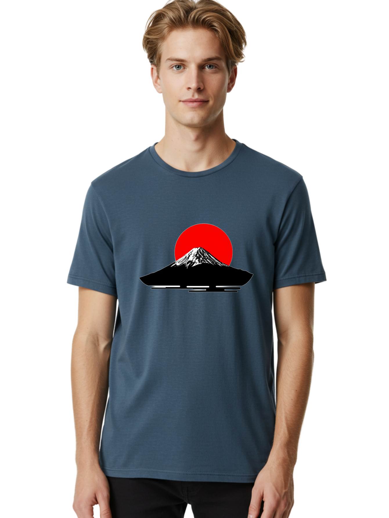 Mount-Fuji Men'S Graphic Tee, 100% Cotton, Comfortable Casual Summer Wear, Machine Washable, Mount Fuji Landscape, Red Sun, Minimalist Design, Iconic Mountain, Japanese Scenery, Striking Silhouette, Simple Shapes, Bold Colors Bad978