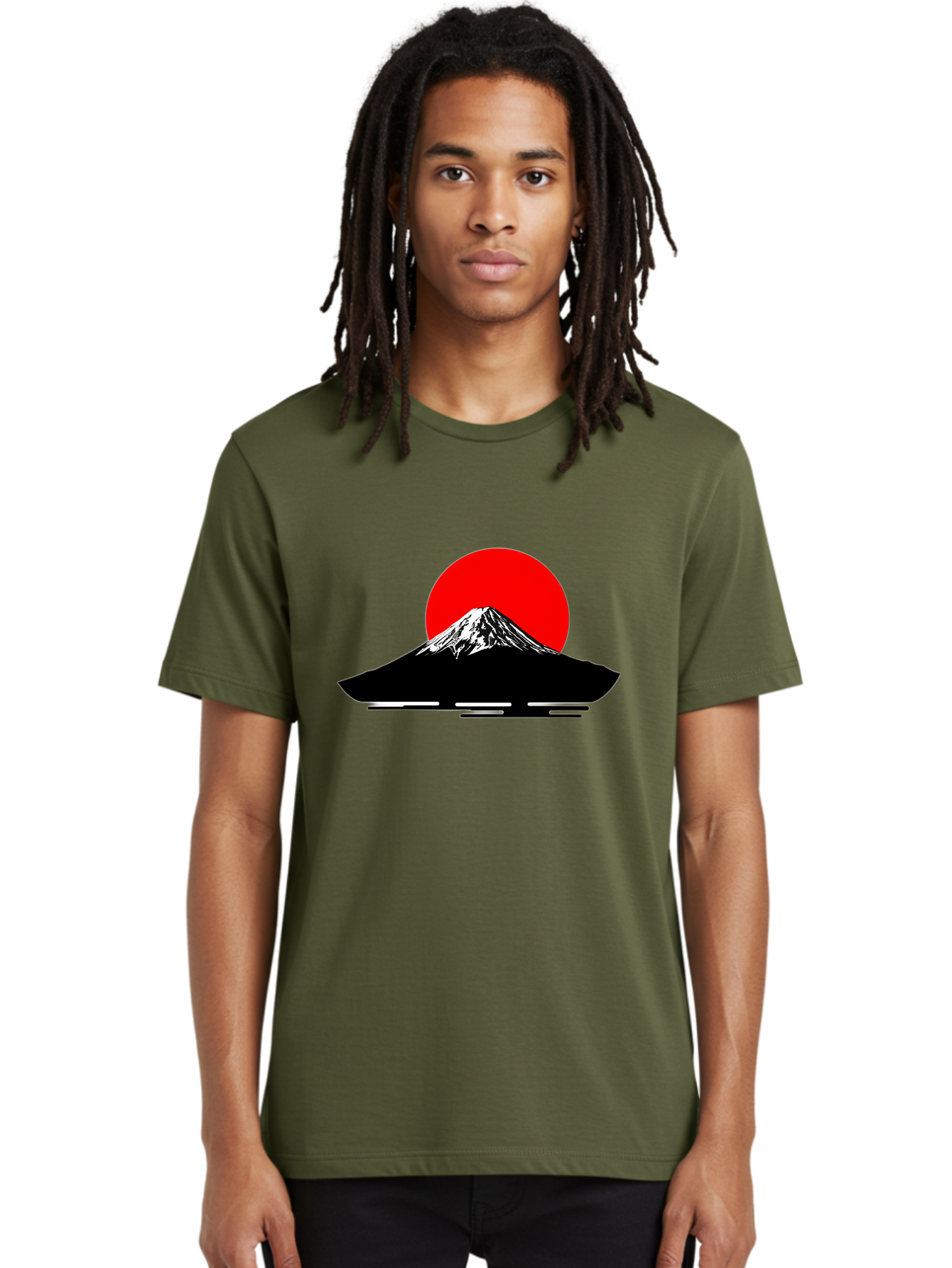 Mount-Fuji Men'S Graphic Tee, 100% Cotton, Comfortable Casual Summer Wear, Machine Washable, Mount Fuji Landscape, Red Sun, Minimalist Design, Iconic Mountain, Japanese Scenery, Striking Silhouette, Simple Shapes, Bold Colors Bad978