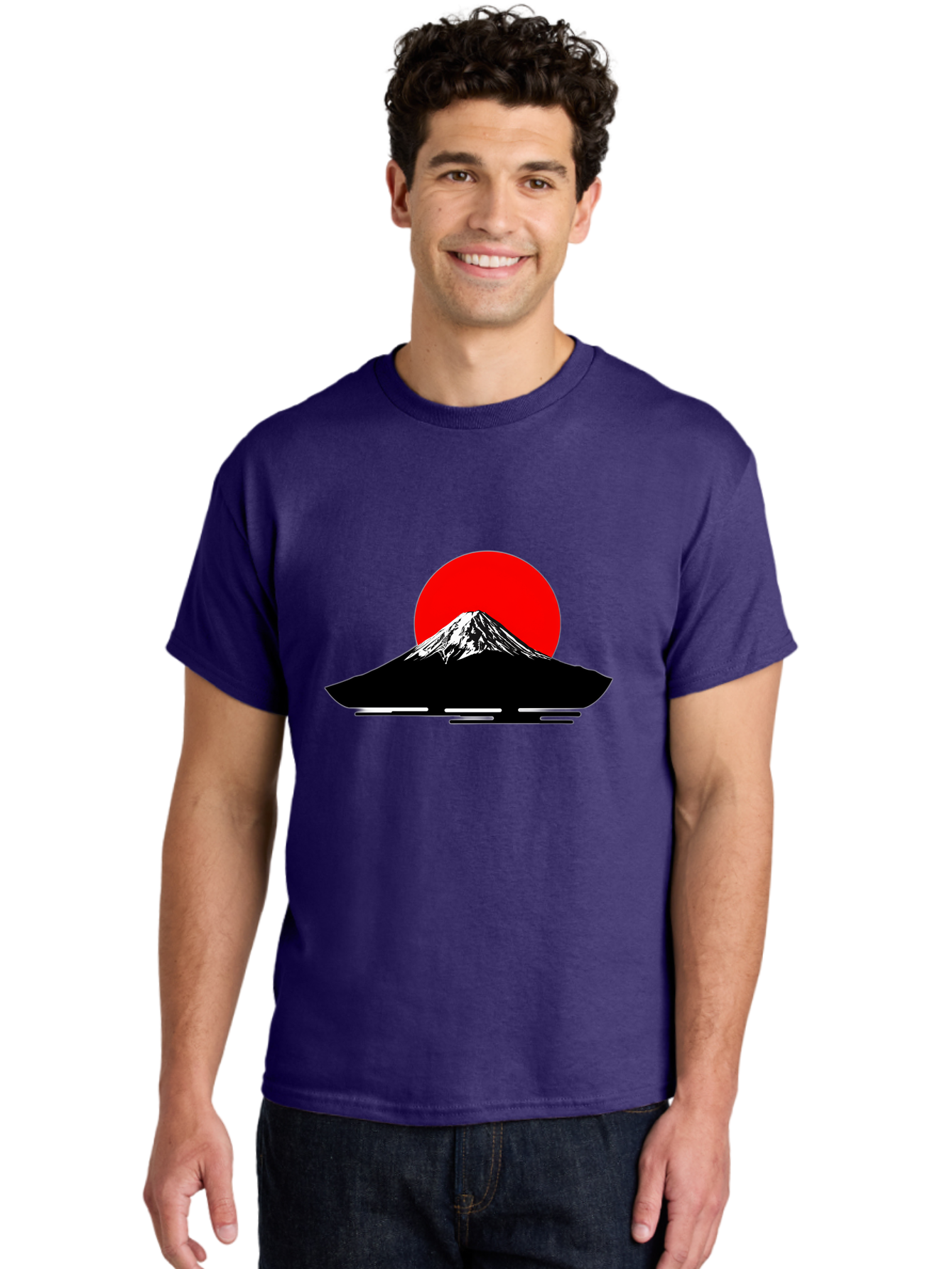 Mount-Fuji Men'S Graphic Tee, 100% Cotton, Comfortable Casual Summer Wear, Machine Washable, Mount Fuji Landscape, Red Sun, Minimalist Design, Iconic Mountain, Japanese Scenery, Striking Silhouette, Simple Shapes, Bold Colors Bad978