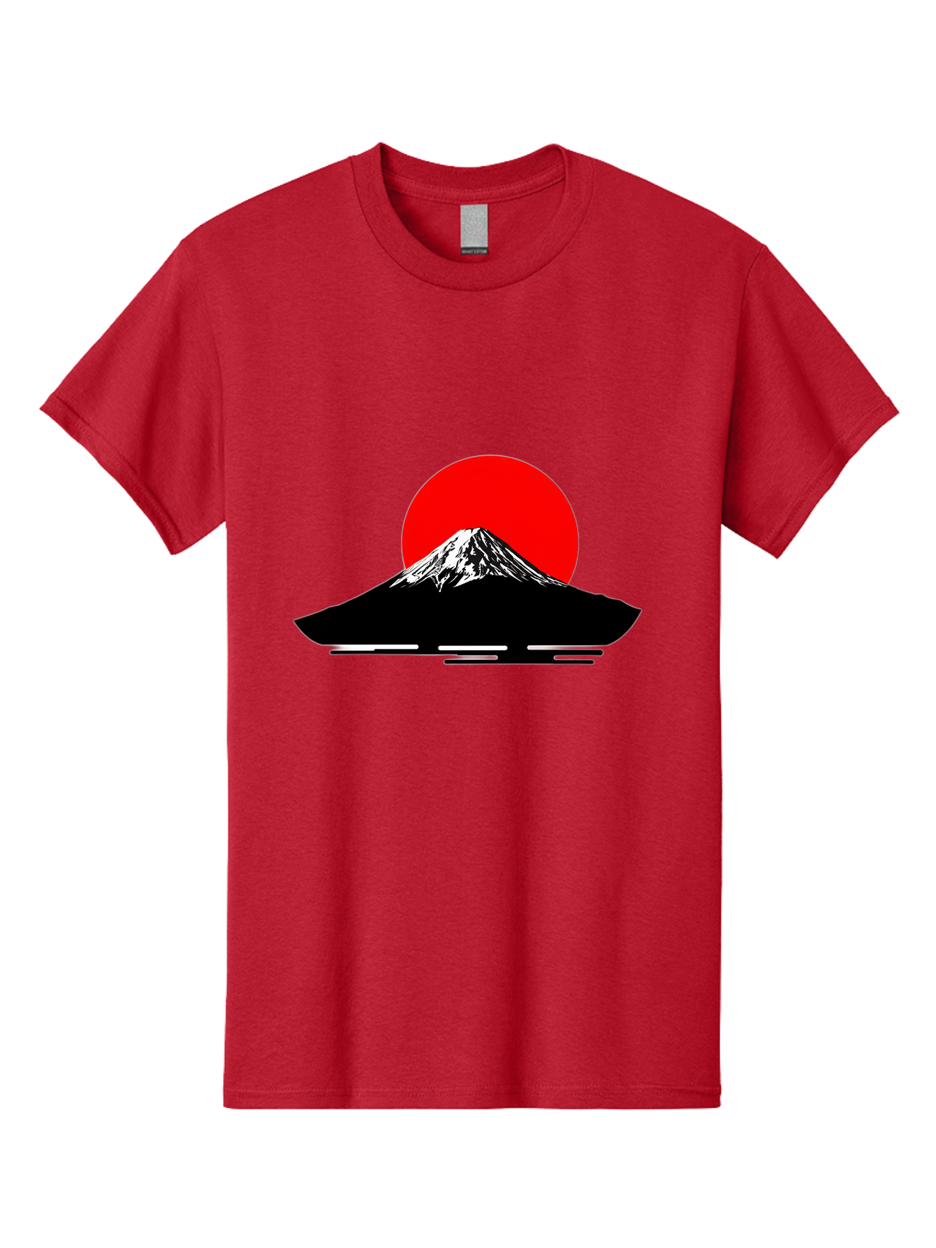 Mount-Fuji Men'S Graphic Tee, 100% Cotton, Comfortable Casual Summer Wear, Machine Washable, Mount Fuji Landscape, Red Sun, Minimalist Design, Iconic Mountain, Japanese Scenery, Striking Silhouette, Simple Shapes, Bold Colors Bad978