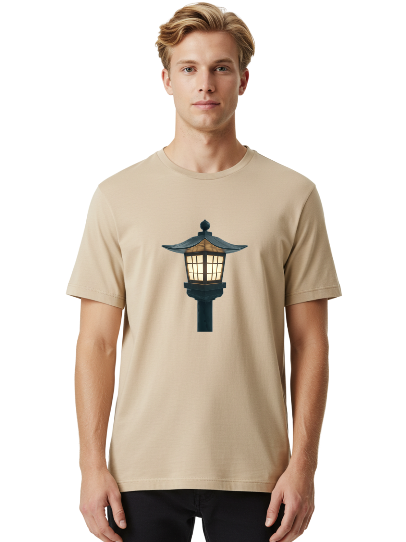 Pagoda-Lamp-Post Men'S Graphic Tee, 100% Cotton, Comfortable Casual Summer Wear, Machine Washable, Outdoor Lamp, Garden Light, Pagoda Style, Black Metal, Decorative Lantern, Soft Glow, Warm Lighting, Elegant Design, Traditional Architecture Bad979