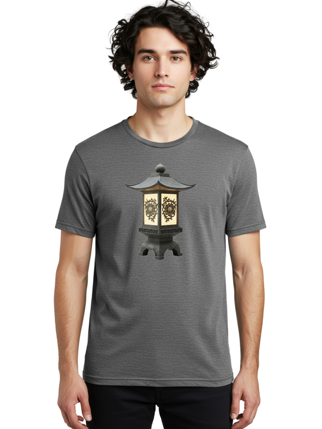 Pagoda-Lantern Men'S Graphic Tee, 100% Cotton, Comfortable Casual Summer Wear, Machine Washable, Outdoor Lantern, Asian-Inspired Decor, Decorative Metalwork, Intricate Designs, Traditional Pagoda-Style Roof, Ambient Lighting, Garden Decor, Bad981