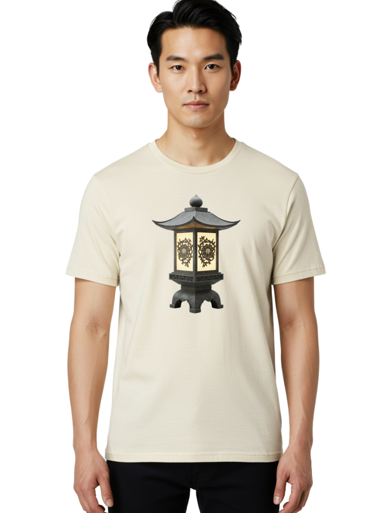 Pagoda-Lantern Men'S Graphic Tee, 100% Cotton, Comfortable Casual Summer Wear, Machine Washable, Outdoor Lantern, Asian-Inspired Decor, Decorative Metalwork, Intricate Designs, Traditional Pagoda-Style Roof, Ambient Lighting, Garden Decor, Bad981