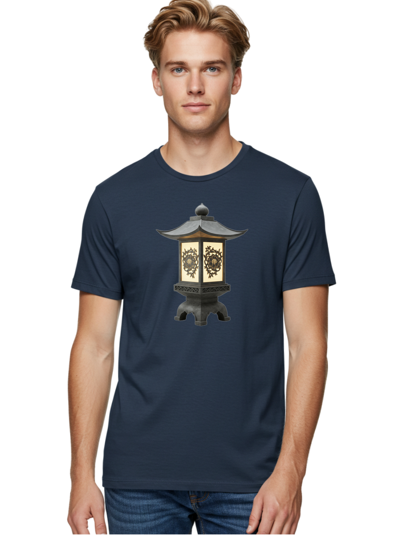 Pagoda-Lantern Men'S Graphic Tee, 100% Cotton, Comfortable Casual Summer Wear, Machine Washable, Outdoor Lantern, Asian-Inspired Decor, Decorative Metalwork, Intricate Designs, Traditional Pagoda-Style Roof, Ambient Lighting, Garden Decor, Bad981