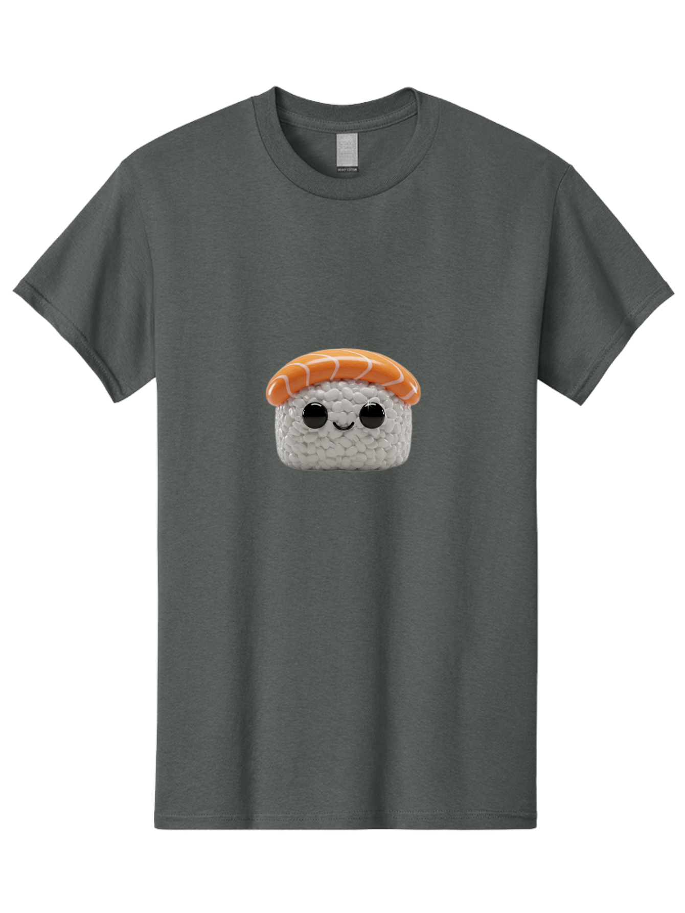 Salmon-Sushi-2 Men'S Graphic Tee, 100% Cotton, Comfortable Casual Summer Wear, Machine Washable, Kawaii Sushi, Cute Cartoon Food, Sushi Character, Japanese Cuisine, Adorable Plush Toy, Smiling Sushi, Orange Salmon Topping, White Rice, Bad984