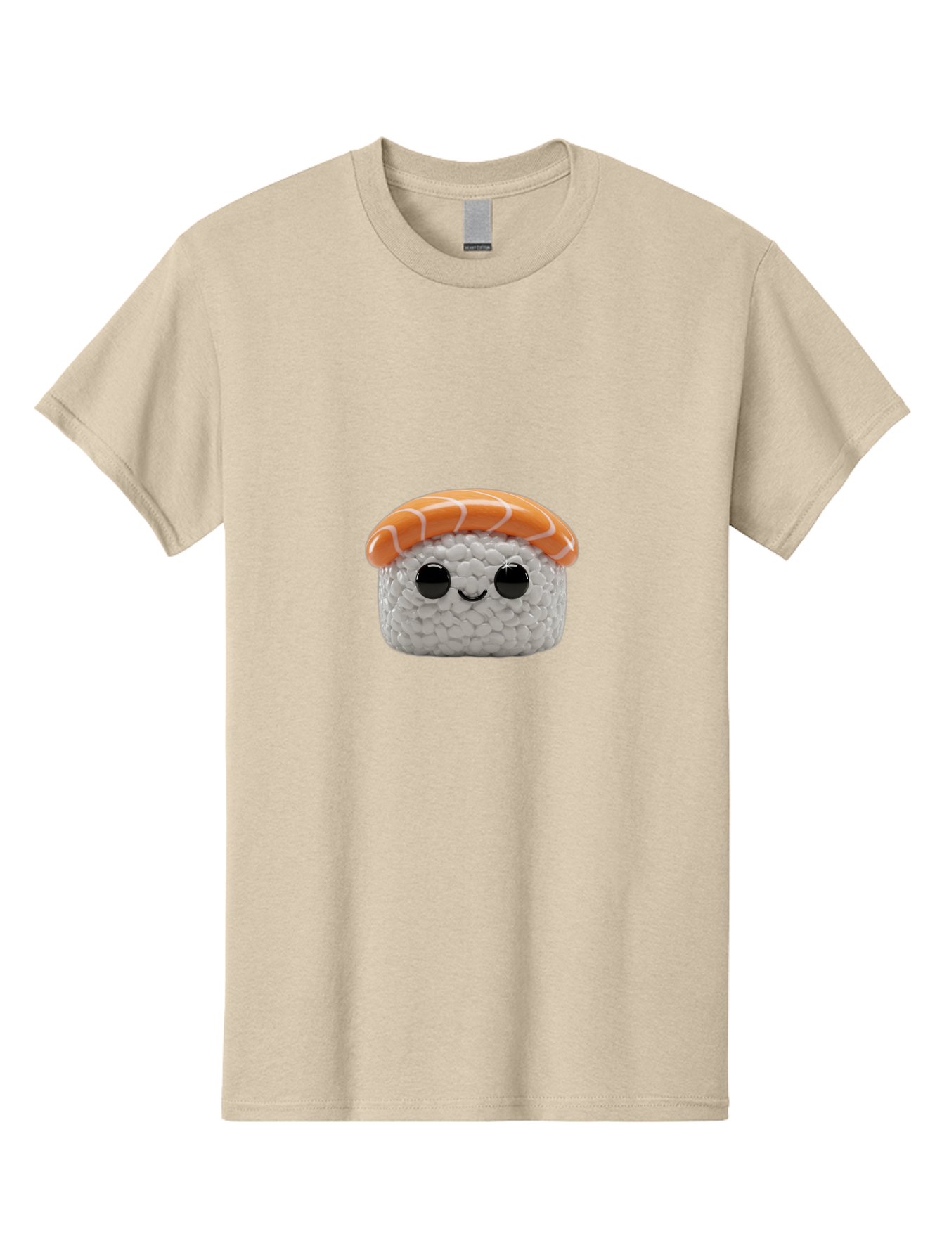 Salmon-Sushi-2 Men'S Graphic Tee, 100% Cotton, Comfortable Casual Summer Wear, Machine Washable, Kawaii Sushi, Cute Cartoon Food, Sushi Character, Japanese Cuisine, Adorable Plush Toy, Smiling Sushi, Orange Salmon Topping, White Rice, Bad984
