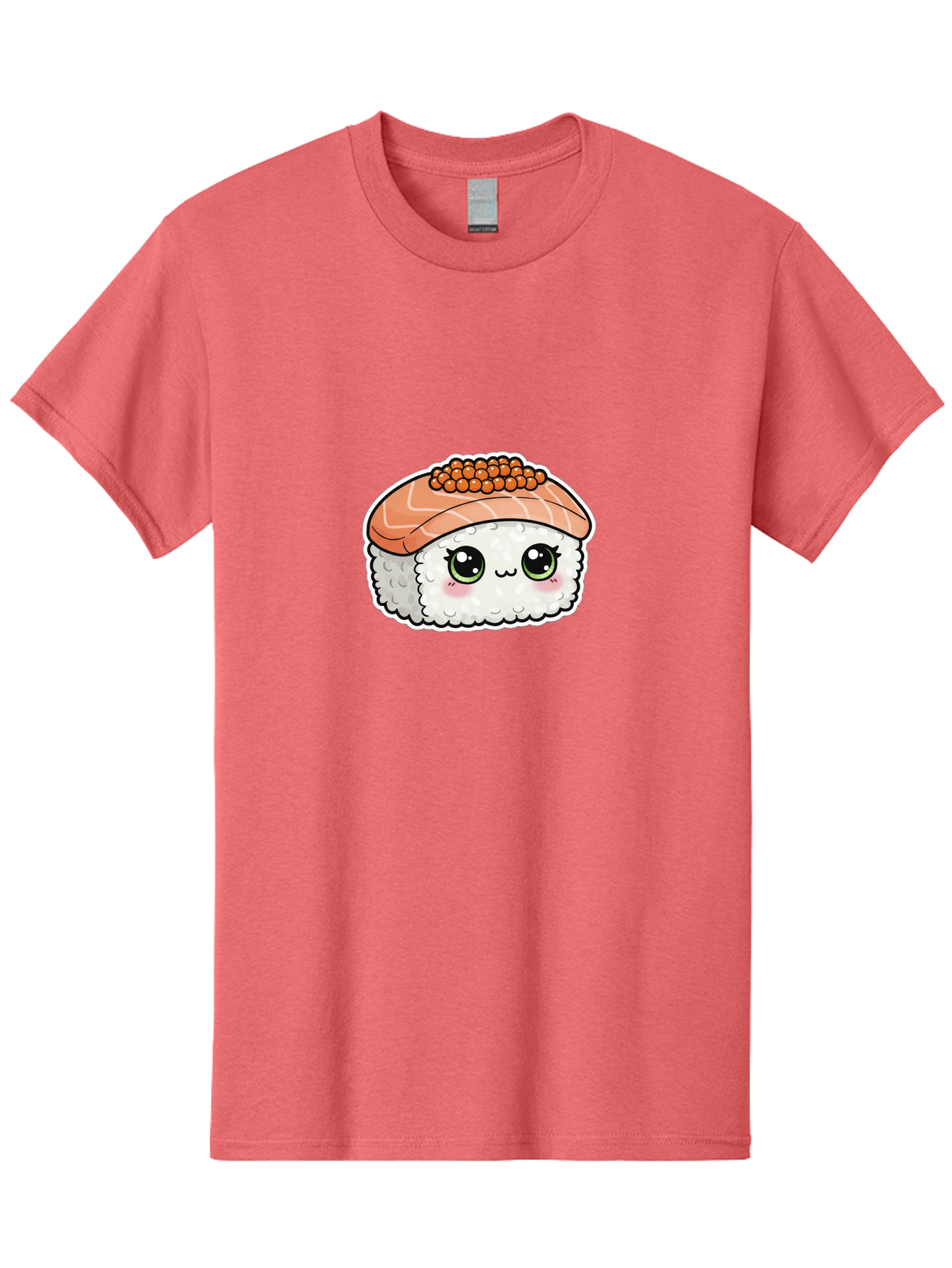 Salmon-Sushi-4 Men'S Graphic Tee, 100% Cotton, Comfortable Casual Summer Wear, Machine Washable, Kawaii Sushi, Cartoon Food, Caviar Sushi Roll, Japanese Cuisine, White Rice, Salmon Sashimi, Orange Caviar, Cute Illustration, Kawaii Food, Bad986