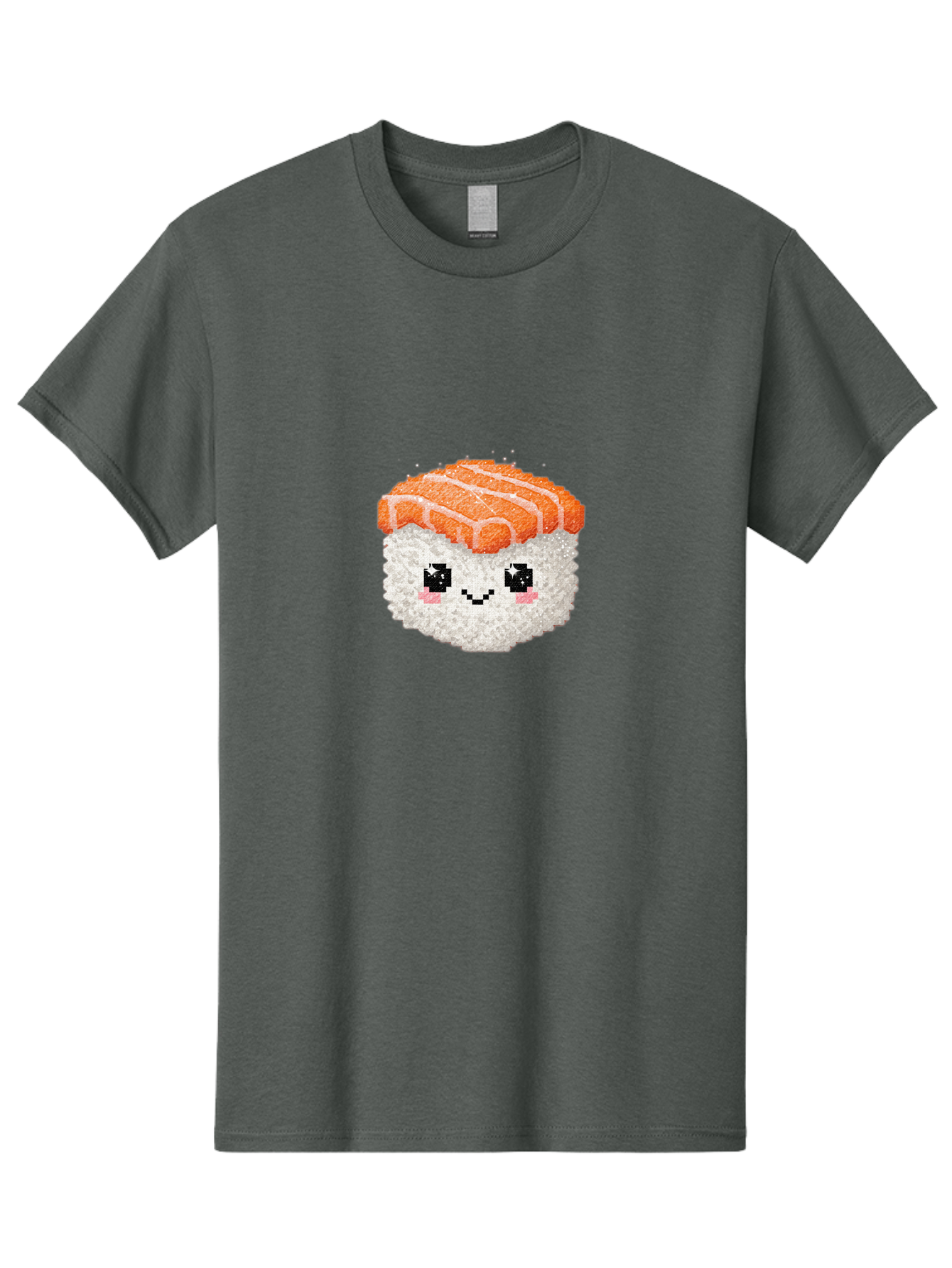 Smiling-Salmon-Sushi Men'S Graphic Tee, 100% Cotton, Comfortable Casual Summer Wear, Machine Washable, Pixel Art, Sushi With Face, Salmon Topping, White Rice, Kawaii Food, Cute Cartoon Character, Japanese Cuisine, Digital Illustration, Bad989