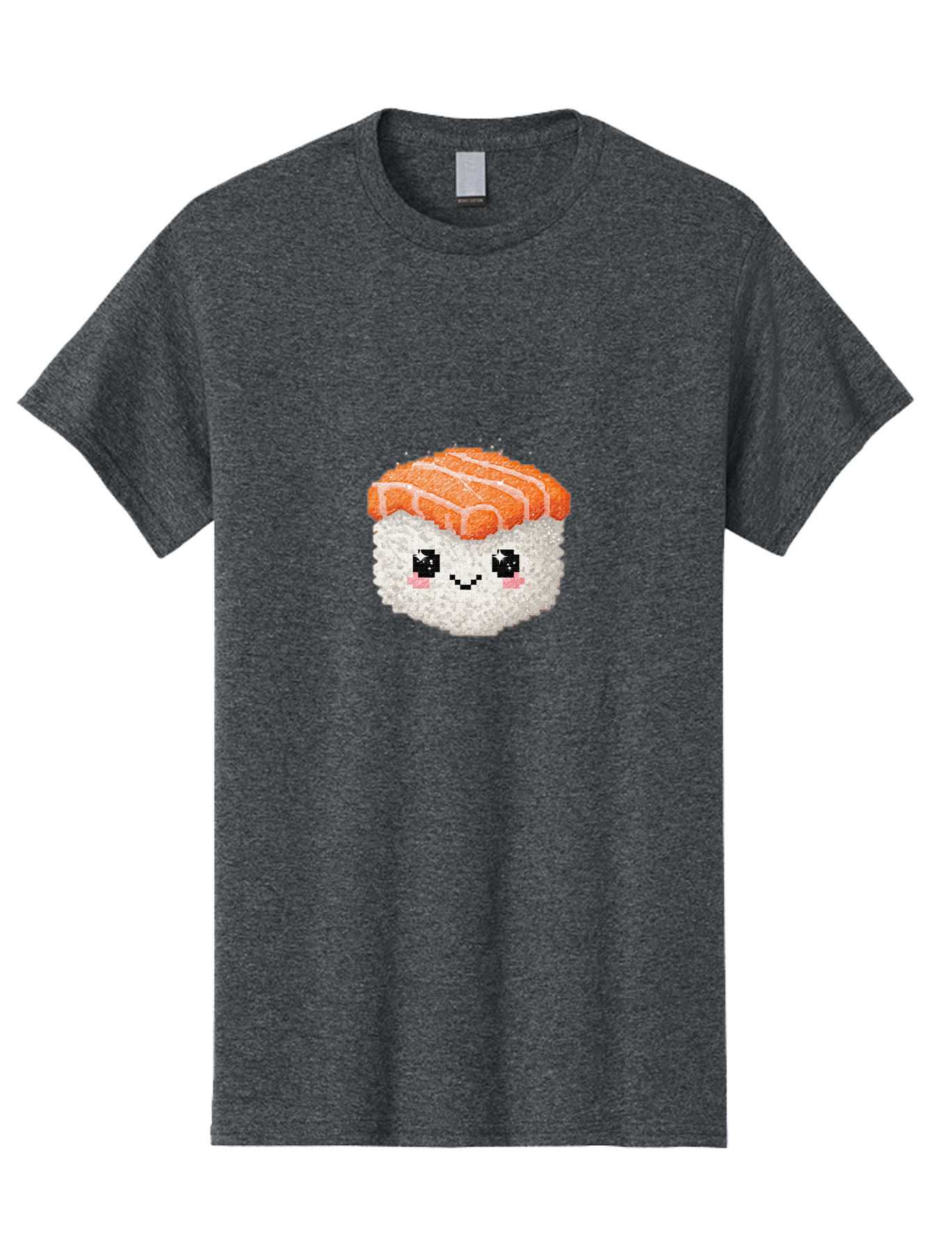 Smiling-Salmon-Sushi Men'S Graphic Tee, 100% Cotton, Comfortable Casual Summer Wear, Machine Washable, Pixel Art, Sushi With Face, Salmon Topping, White Rice, Kawaii Food, Cute Cartoon Character, Japanese Cuisine, Digital Illustration, Bad989