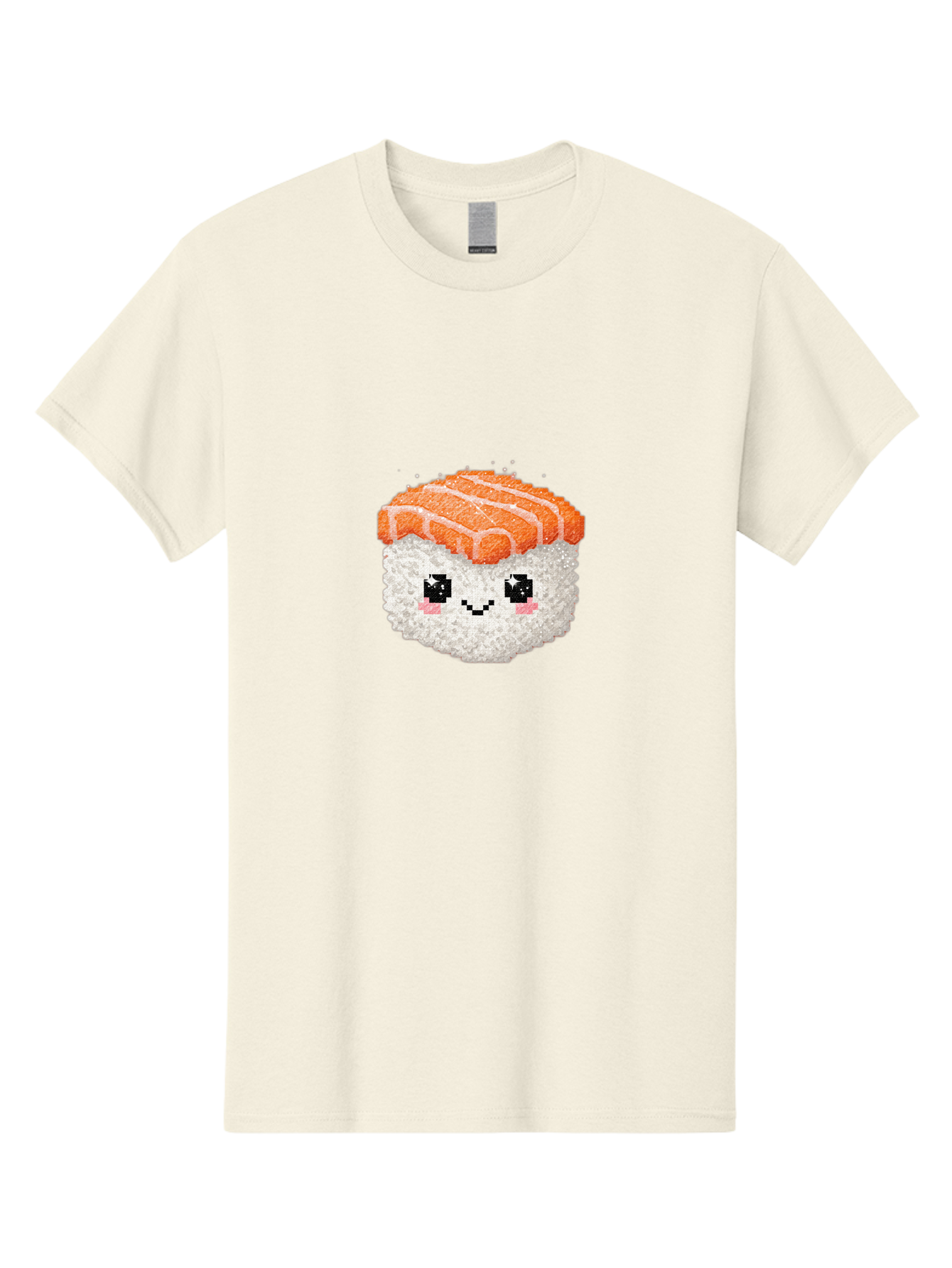 Smiling-Salmon-Sushi Men'S Graphic Tee, 100% Cotton, Comfortable Casual Summer Wear, Machine Washable, Pixel Art, Sushi With Face, Salmon Topping, White Rice, Kawaii Food, Cute Cartoon Character, Japanese Cuisine, Digital Illustration, Bad989