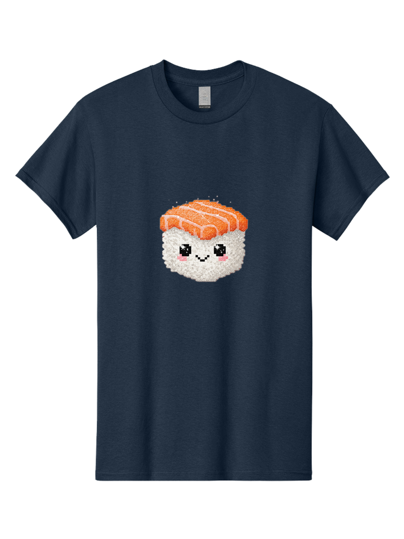 Smiling-Salmon-Sushi Men'S Graphic Tee, 100% Cotton, Comfortable Casual Summer Wear, Machine Washable, Pixel Art, Sushi With Face, Salmon Topping, White Rice, Kawaii Food, Cute Cartoon Character, Japanese Cuisine, Digital Illustration, Bad989