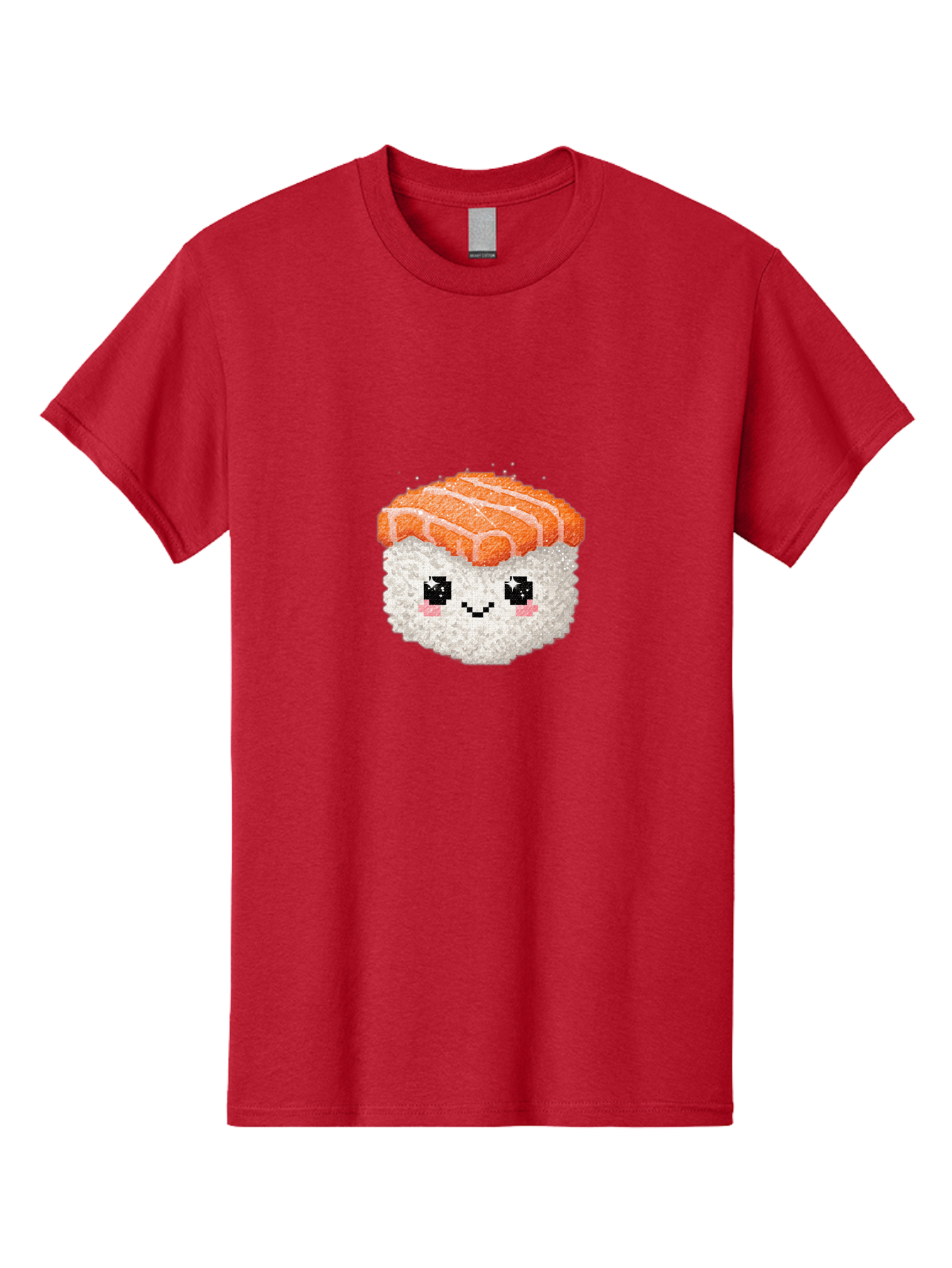 Smiling-Salmon-Sushi Men'S Graphic Tee, 100% Cotton, Comfortable Casual Summer Wear, Machine Washable, Pixel Art, Sushi With Face, Salmon Topping, White Rice, Kawaii Food, Cute Cartoon Character, Japanese Cuisine, Digital Illustration, Bad989