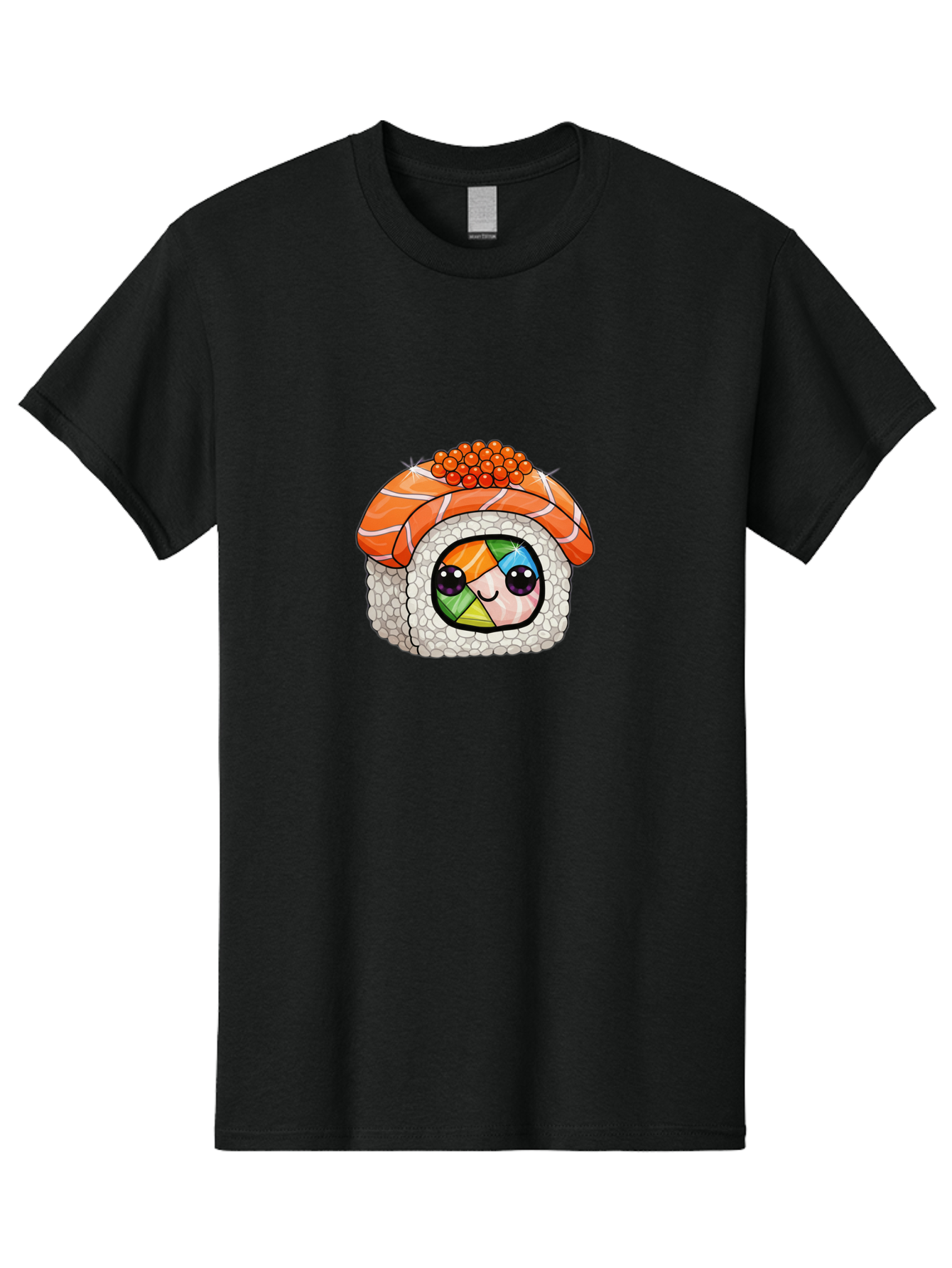 Smiling-Sushi Men'S Graphic Tee, 100% Cotton, Comfortable Casual Summer Wear, Machine Washable, Sushi Roll, Cartoon Sushi, Rainbow Filling, Orange Fish, Red Caviar, Kawaii Food, Sushi Art, Cute Sushi Bad990