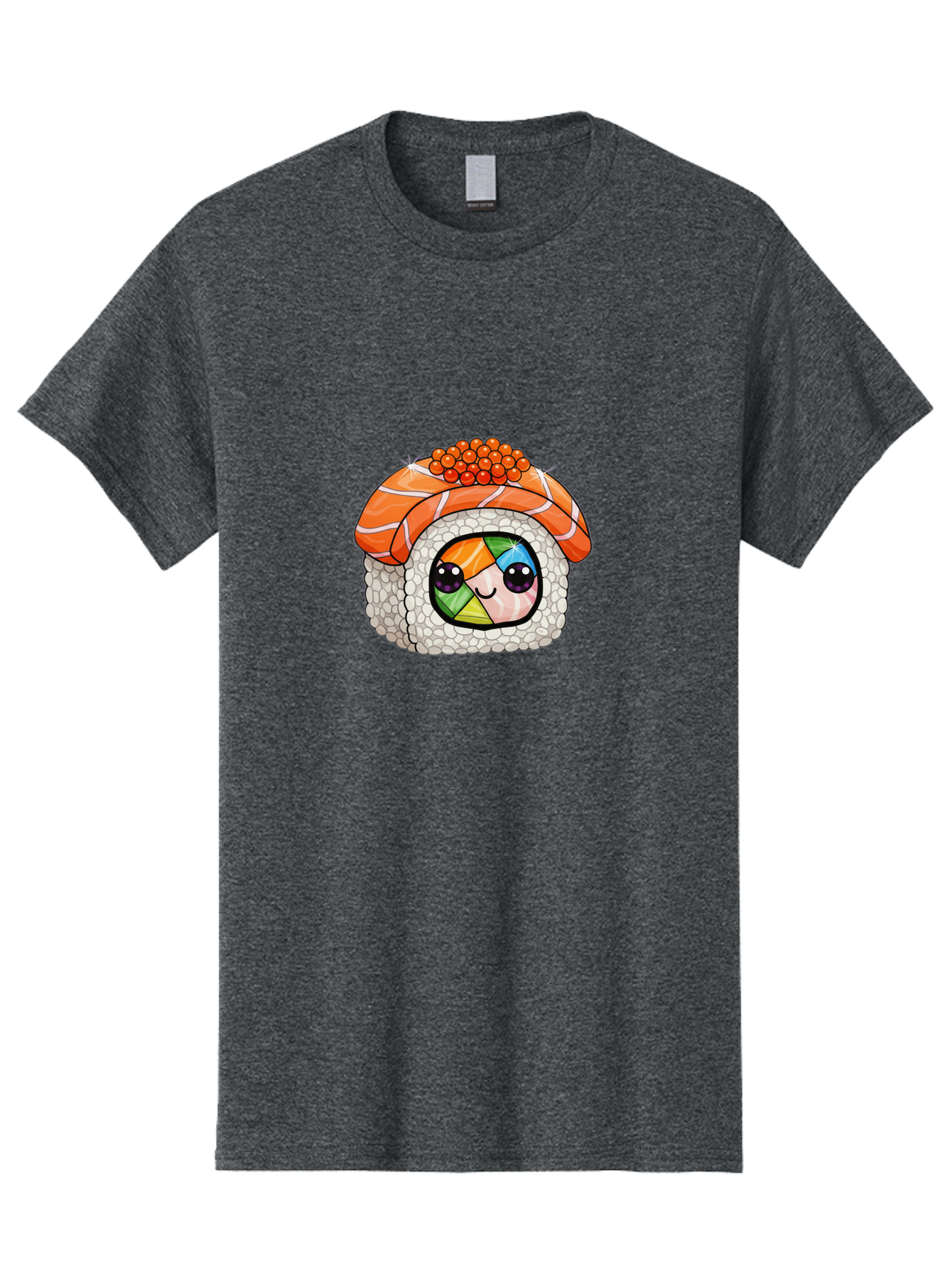 Smiling-Sushi Men'S Graphic Tee, 100% Cotton, Comfortable Casual Summer Wear, Machine Washable, Sushi Roll, Cartoon Sushi, Rainbow Filling, Orange Fish, Red Caviar, Kawaii Food, Sushi Art, Cute Sushi Bad990