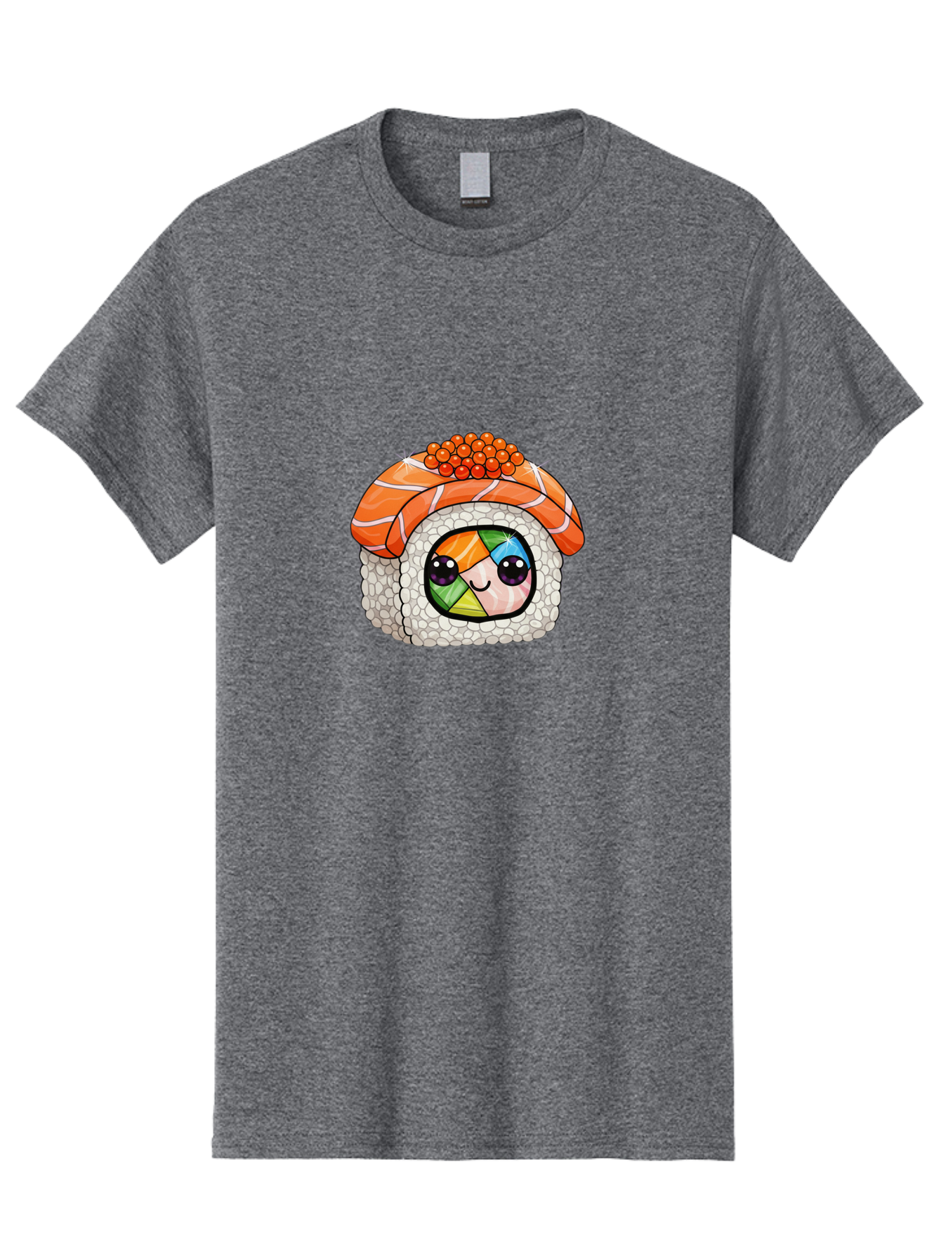 Smiling-Sushi Men'S Graphic Tee, 100% Cotton, Comfortable Casual Summer Wear, Machine Washable, Sushi Roll, Cartoon Sushi, Rainbow Filling, Orange Fish, Red Caviar, Kawaii Food, Sushi Art, Cute Sushi Bad990