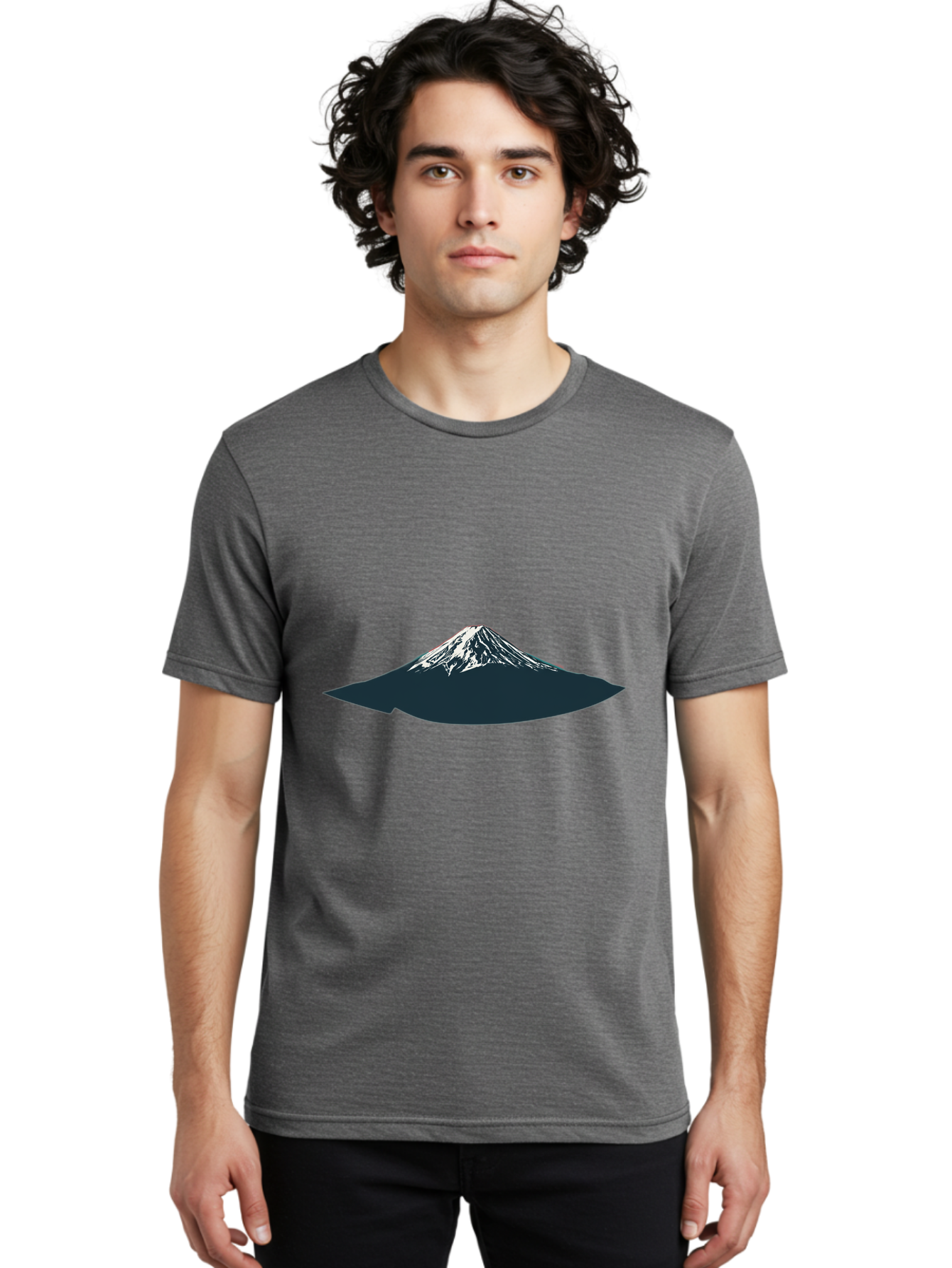 Snowcapped-Mountain Men'S Graphic Tee, 100% Cotton, Comfortable Casual Summer Wear, Machine Washable, Mountain Landscape, Snow-Capped Peak, Serene Atmosphere, Minimalist Design, Dark Silhouette, White Snow, Simple Graphics, Iconic Mountain Bad991