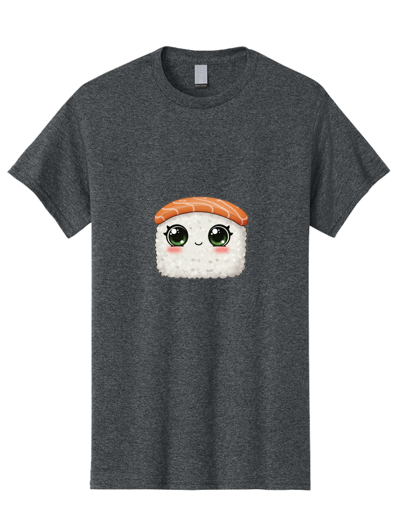 Sushi-Cartoon-Character Men'S Graphic Tee, 100% Cotton, Comfortable Casual Summer Wear, Machine Washable, Cartoon Sushi, Japanese Cuisine, Sushi Roll, Kawaii Food, Adorable Character, Green Eyes, Salmon Topping, White Rice, Cute Expression, Bad994