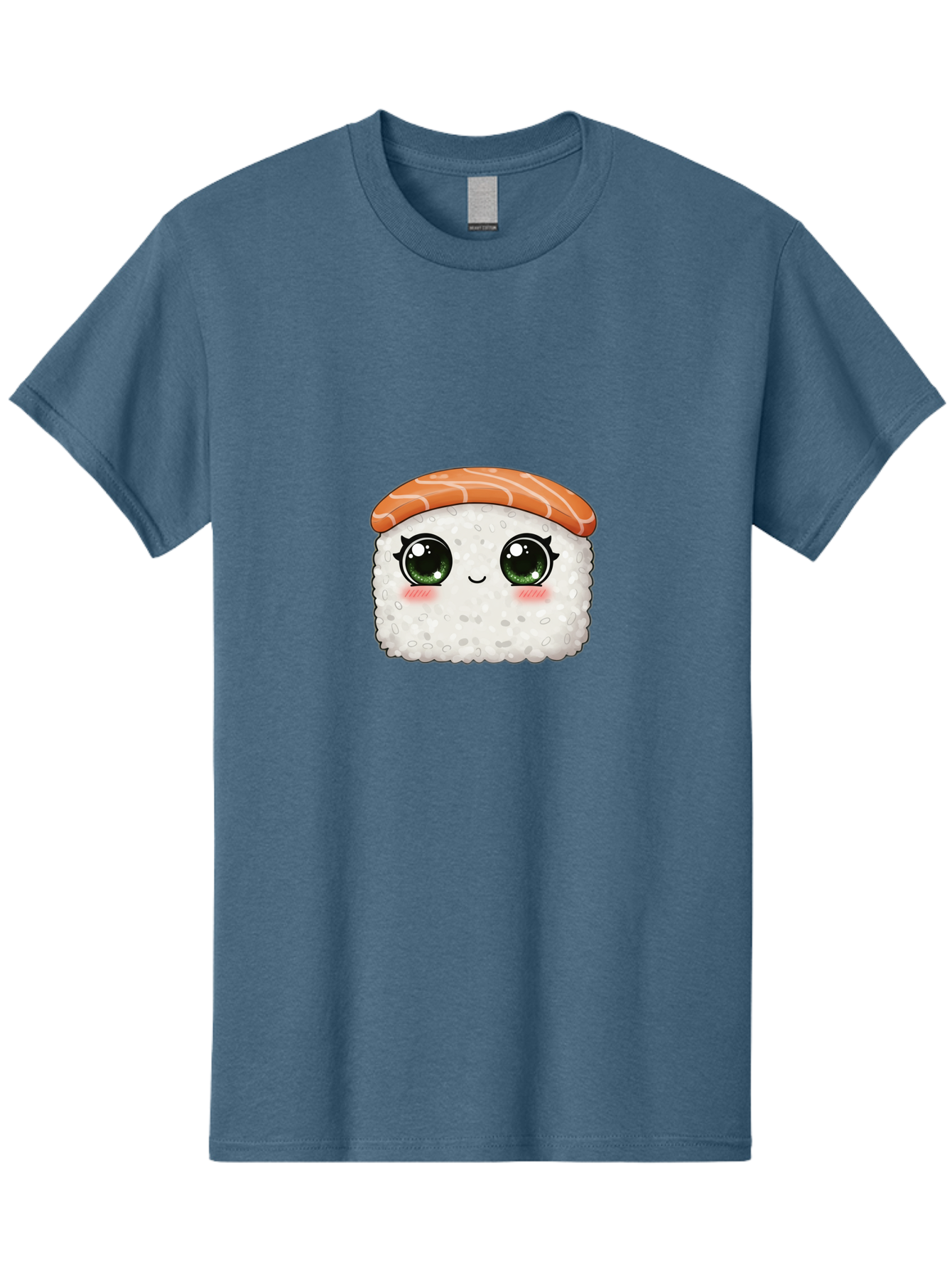 Sushi-Cartoon-Character Men'S Graphic Tee, 100% Cotton, Comfortable Casual Summer Wear, Machine Washable, Cartoon Sushi, Japanese Cuisine, Sushi Roll, Kawaii Food, Adorable Character, Green Eyes, Salmon Topping, White Rice, Cute Expression, Bad994
