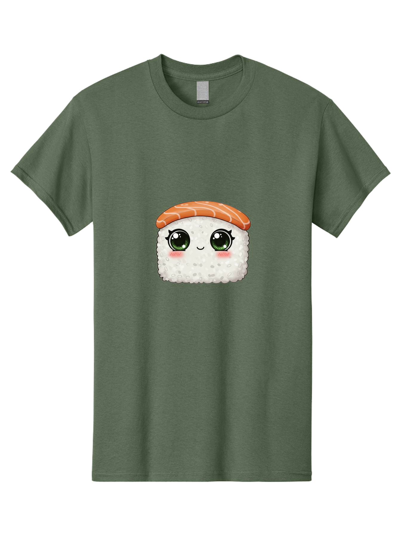 Sushi-Cartoon-Character Men'S Graphic Tee, 100% Cotton, Comfortable Casual Summer Wear, Machine Washable, Cartoon Sushi, Japanese Cuisine, Sushi Roll, Kawaii Food, Adorable Character, Green Eyes, Salmon Topping, White Rice, Cute Expression, Bad994