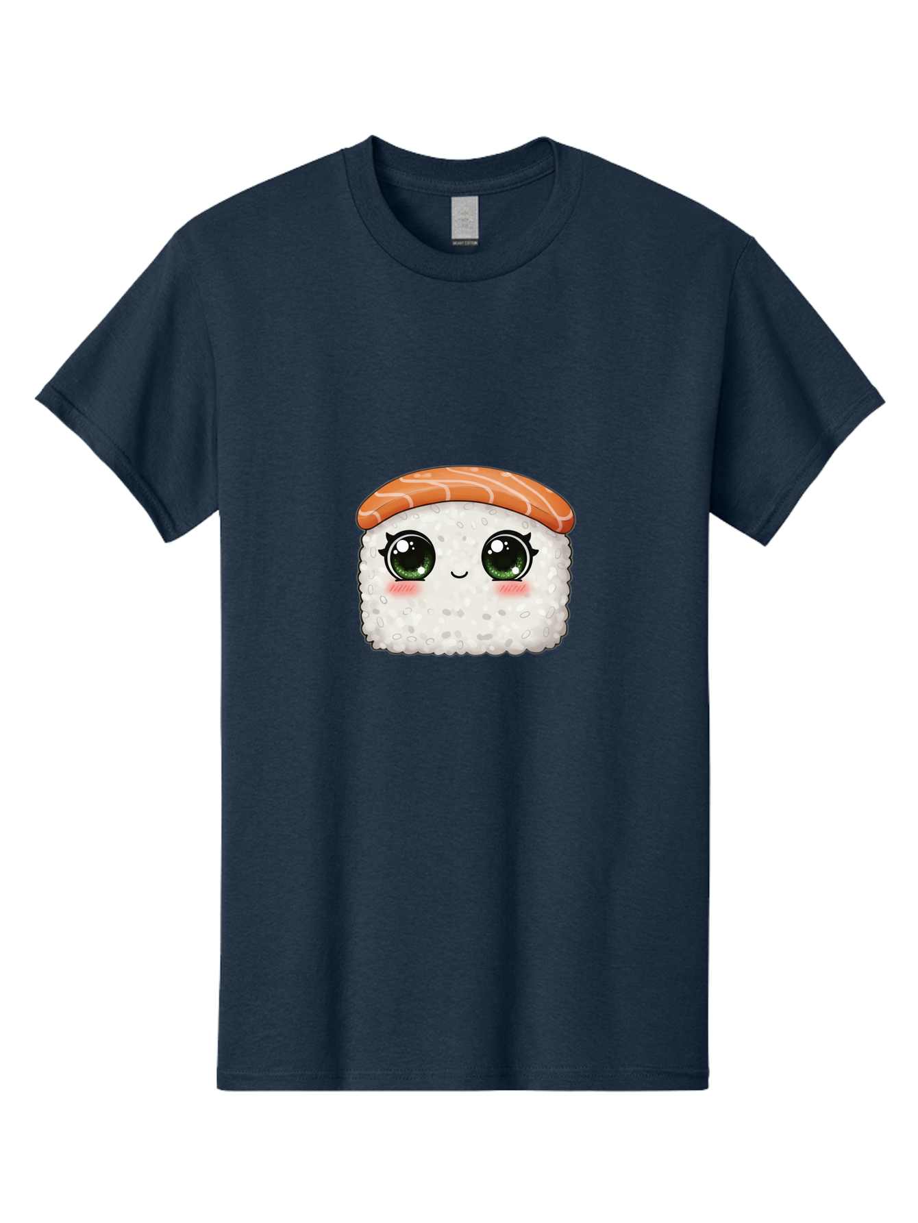 Sushi-Cartoon-Character Men'S Graphic Tee, 100% Cotton, Comfortable Casual Summer Wear, Machine Washable, Cartoon Sushi, Japanese Cuisine, Sushi Roll, Kawaii Food, Adorable Character, Green Eyes, Salmon Topping, White Rice, Cute Expression, Bad994