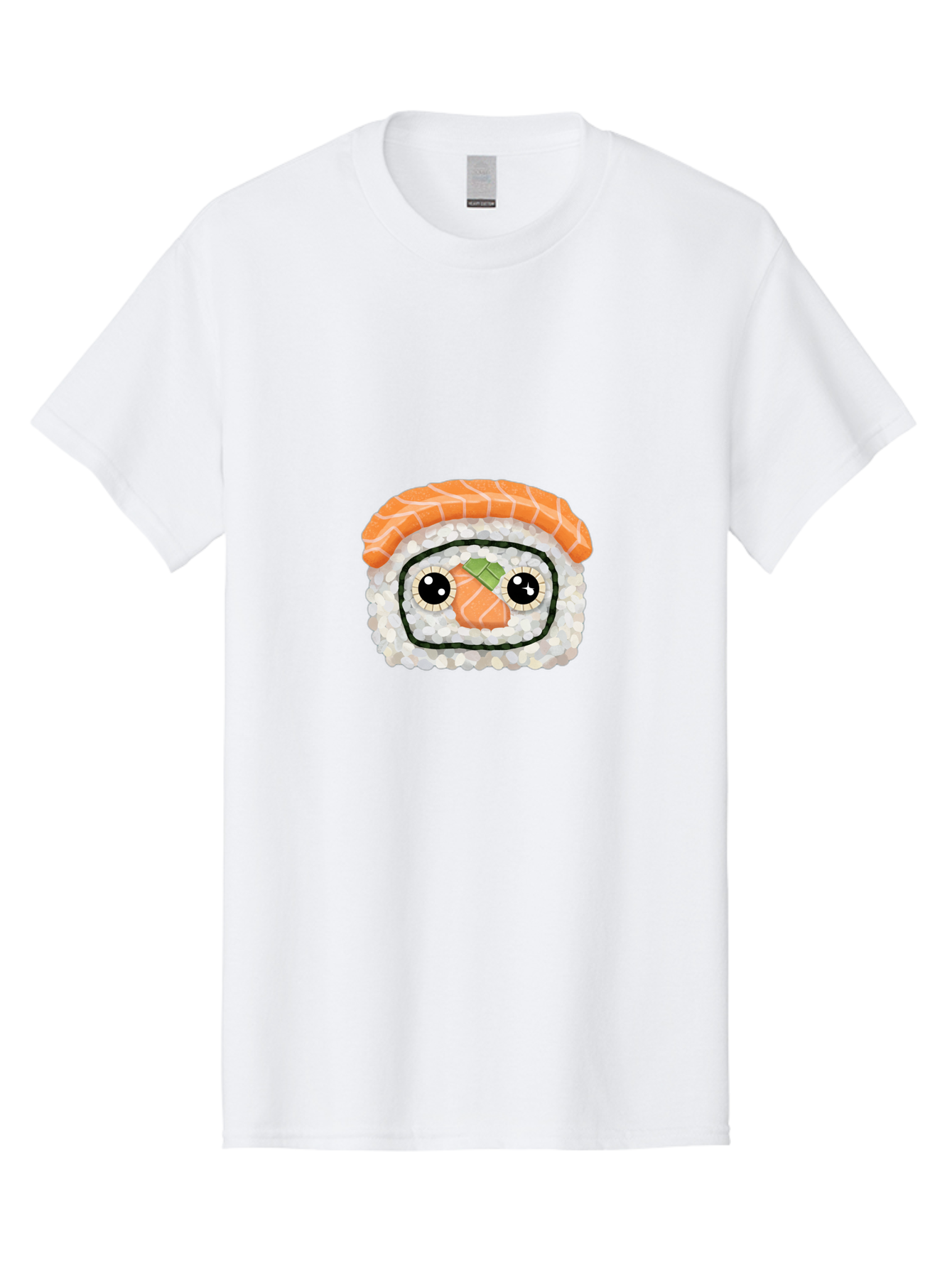 Sushi-Emoji Men'S Graphic Tee, 100% Cotton, Comfortable Casual Summer Wear, Machine Washable, Sushi With Face, Cartoon-Style Food, Kawaii Art, Sushi Roll, Anime-Inspired, Cute Illustration, Playful Design, Foodie Art Bad995