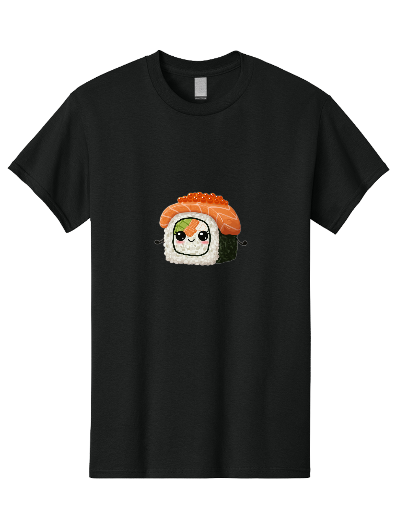 Sushi-Roll Men'S Graphic Tee, 100% Cotton, Comfortable Casual Summer Wear, Machine Washable, Kawaii Sushi Roll, Cartoon Sushi, Adorable Food, Sushi Character, Cute Anime Art, Foodie Illustrations, Mignardise, Orange Salmon, Sushi Love Bad999