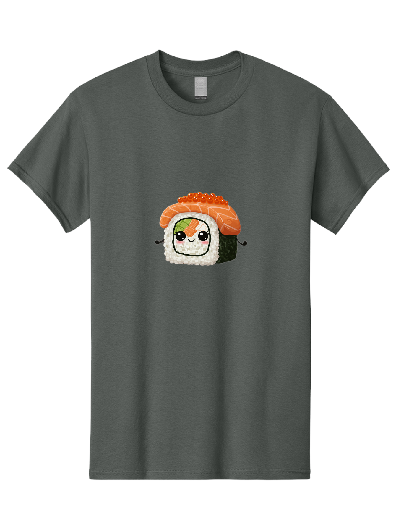 Sushi-Roll Men'S Graphic Tee, 100% Cotton, Comfortable Casual Summer Wear, Machine Washable, Kawaii Sushi Roll, Cartoon Sushi, Adorable Food, Sushi Character, Cute Anime Art, Foodie Illustrations, Mignardise, Orange Salmon, Sushi Love Bad999