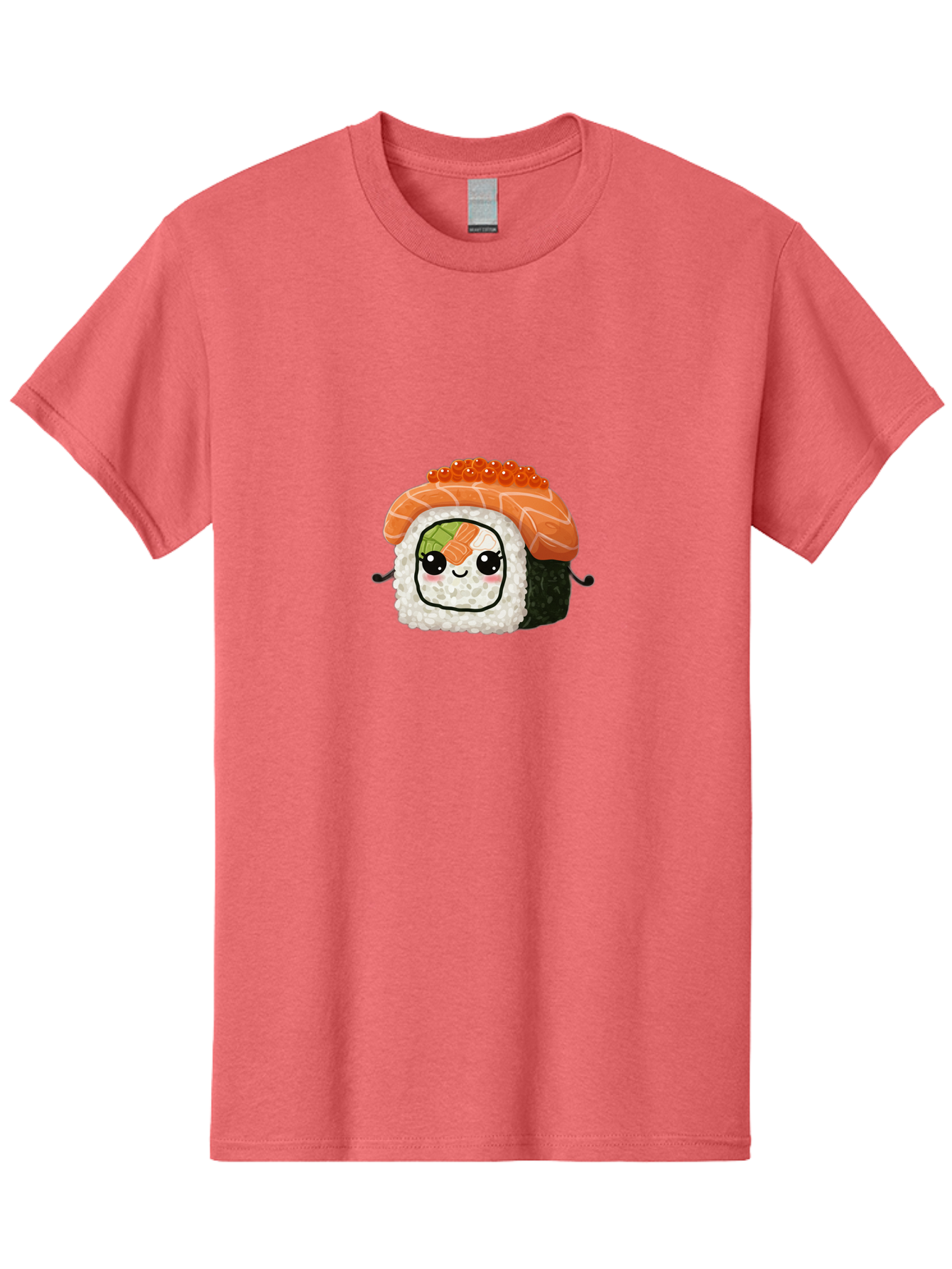 Sushi-Roll Men'S Graphic Tee, 100% Cotton, Comfortable Casual Summer Wear, Machine Washable, Kawaii Sushi Roll, Cartoon Sushi, Adorable Food, Sushi Character, Cute Anime Art, Foodie Illustrations, Mignardise, Orange Salmon, Sushi Love Bad999