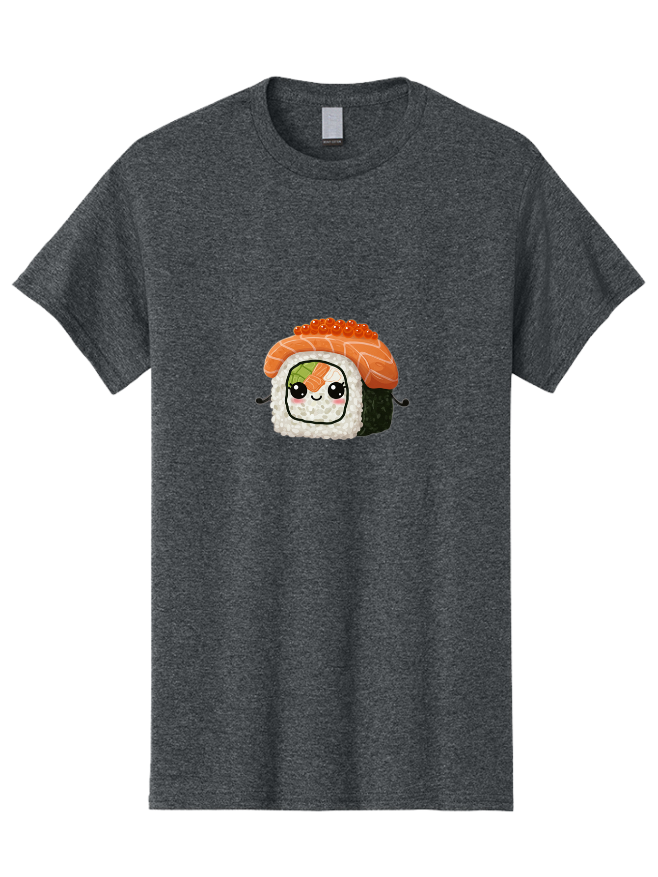 Sushi-Roll Men'S Graphic Tee, 100% Cotton, Comfortable Casual Summer Wear, Machine Washable, Kawaii Sushi Roll, Cartoon Sushi, Adorable Food, Sushi Character, Cute Anime Art, Foodie Illustrations, Mignardise, Orange Salmon, Sushi Love Bad999