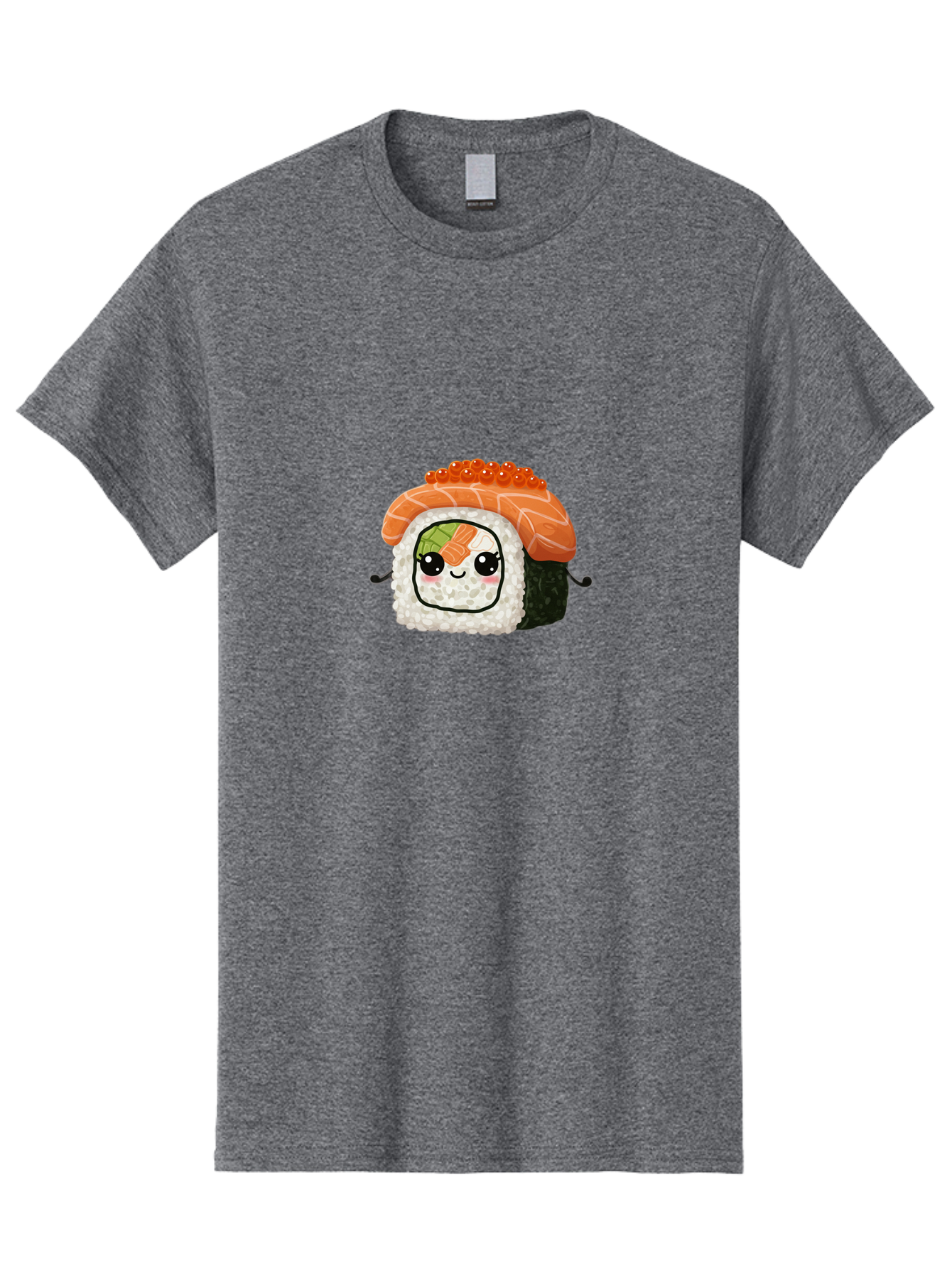 Sushi-Roll Men'S Graphic Tee, 100% Cotton, Comfortable Casual Summer Wear, Machine Washable, Kawaii Sushi Roll, Cartoon Sushi, Adorable Food, Sushi Character, Cute Anime Art, Foodie Illustrations, Mignardise, Orange Salmon, Sushi Love Bad999