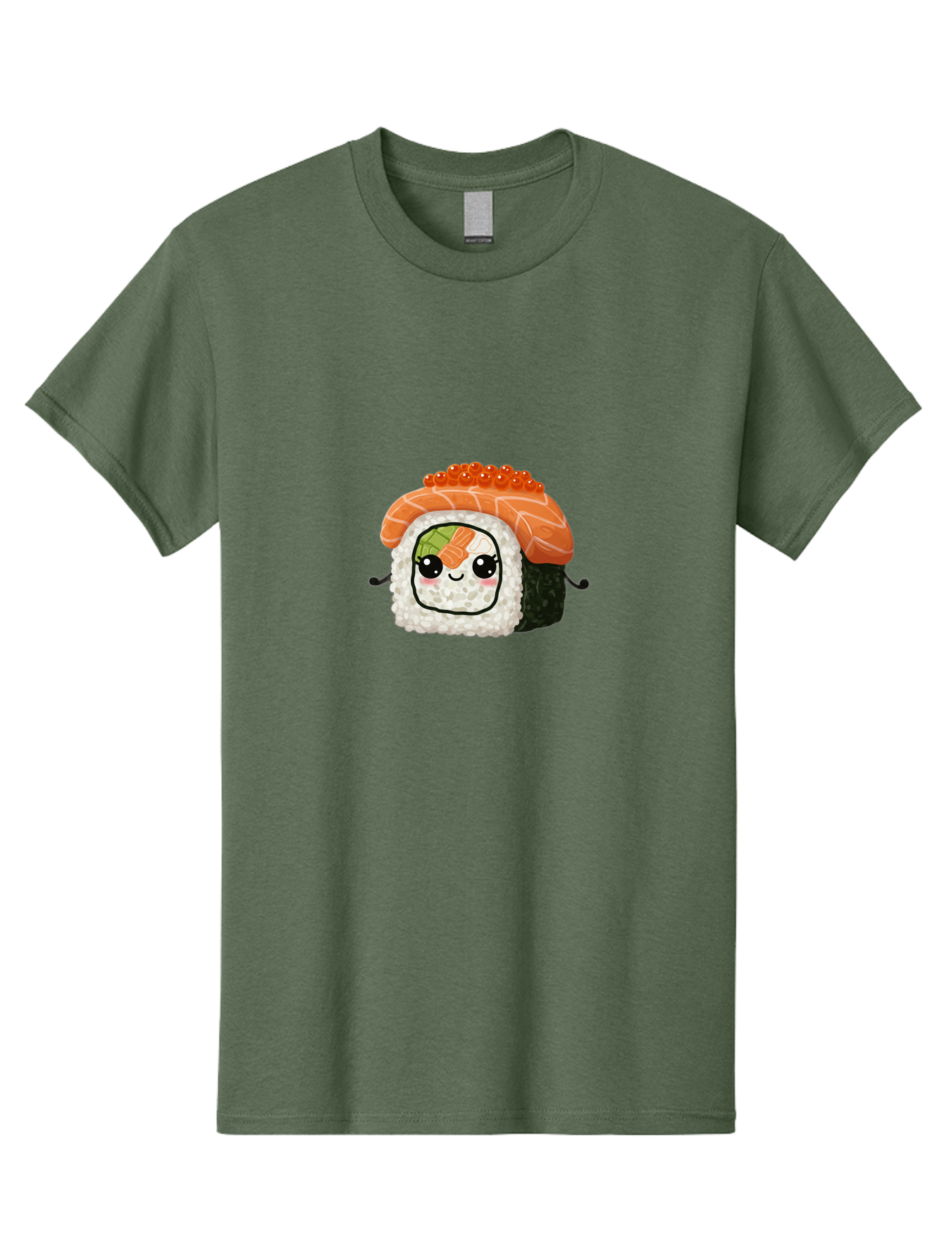 Sushi-Roll Men'S Graphic Tee, 100% Cotton, Comfortable Casual Summer Wear, Machine Washable, Kawaii Sushi Roll, Cartoon Sushi, Adorable Food, Sushi Character, Cute Anime Art, Foodie Illustrations, Mignardise, Orange Salmon, Sushi Love Bad999