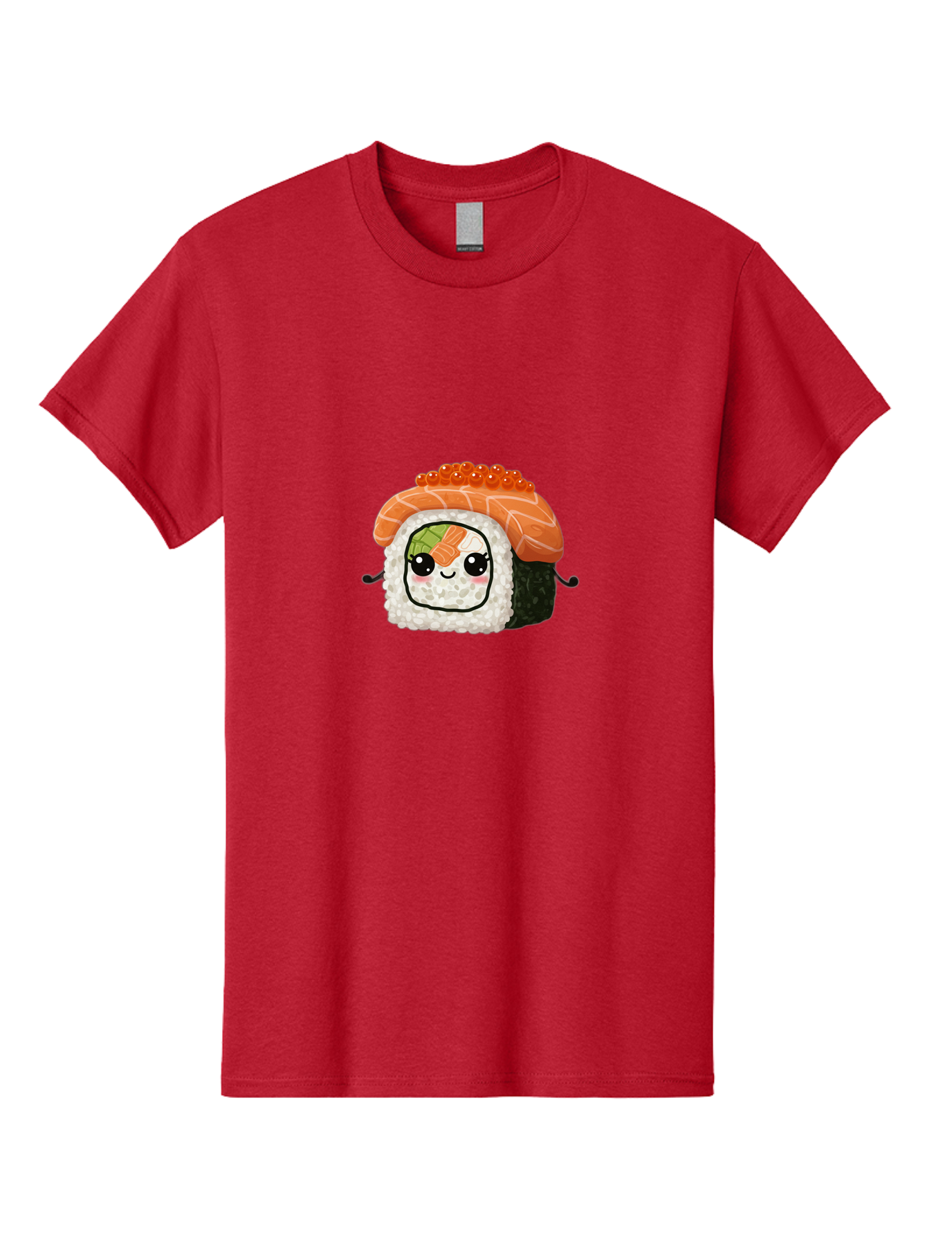 Sushi-Roll Men'S Graphic Tee, 100% Cotton, Comfortable Casual Summer Wear, Machine Washable, Kawaii Sushi Roll, Cartoon Sushi, Adorable Food, Sushi Character, Cute Anime Art, Foodie Illustrations, Mignardise, Orange Salmon, Sushi Love Bad999