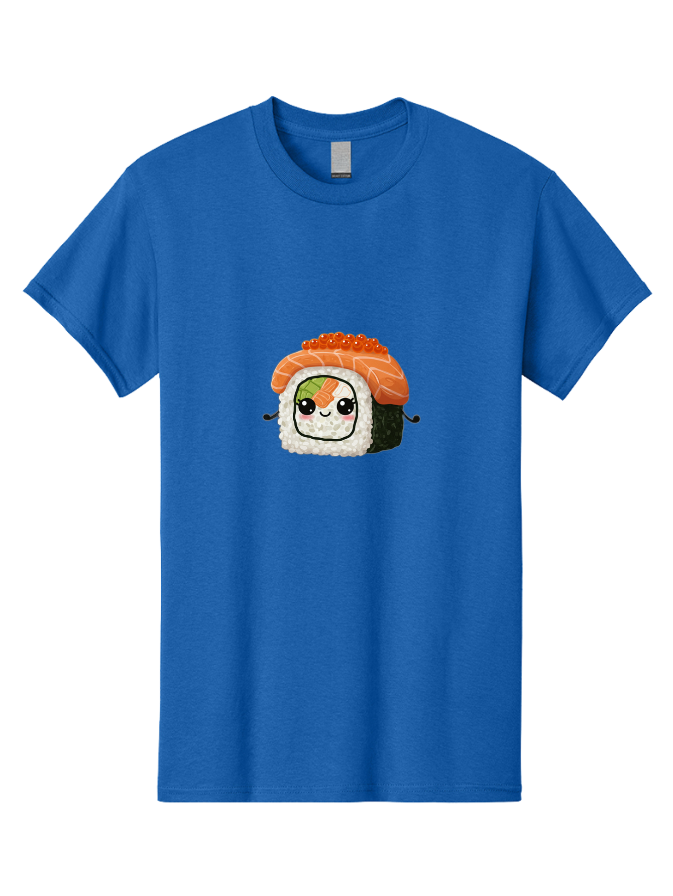 Sushi-Roll Men'S Graphic Tee, 100% Cotton, Comfortable Casual Summer Wear, Machine Washable, Kawaii Sushi Roll, Cartoon Sushi, Adorable Food, Sushi Character, Cute Anime Art, Foodie Illustrations, Mignardise, Orange Salmon, Sushi Love Bad999
