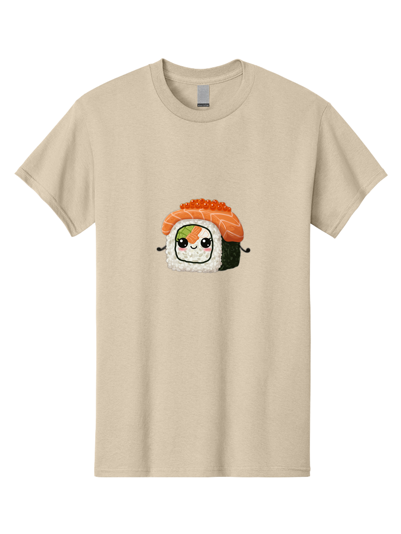 Sushi-Roll Men'S Graphic Tee, 100% Cotton, Comfortable Casual Summer Wear, Machine Washable, Kawaii Sushi Roll, Cartoon Sushi, Adorable Food, Sushi Character, Cute Anime Art, Foodie Illustrations, Mignardise, Orange Salmon, Sushi Love Bad999