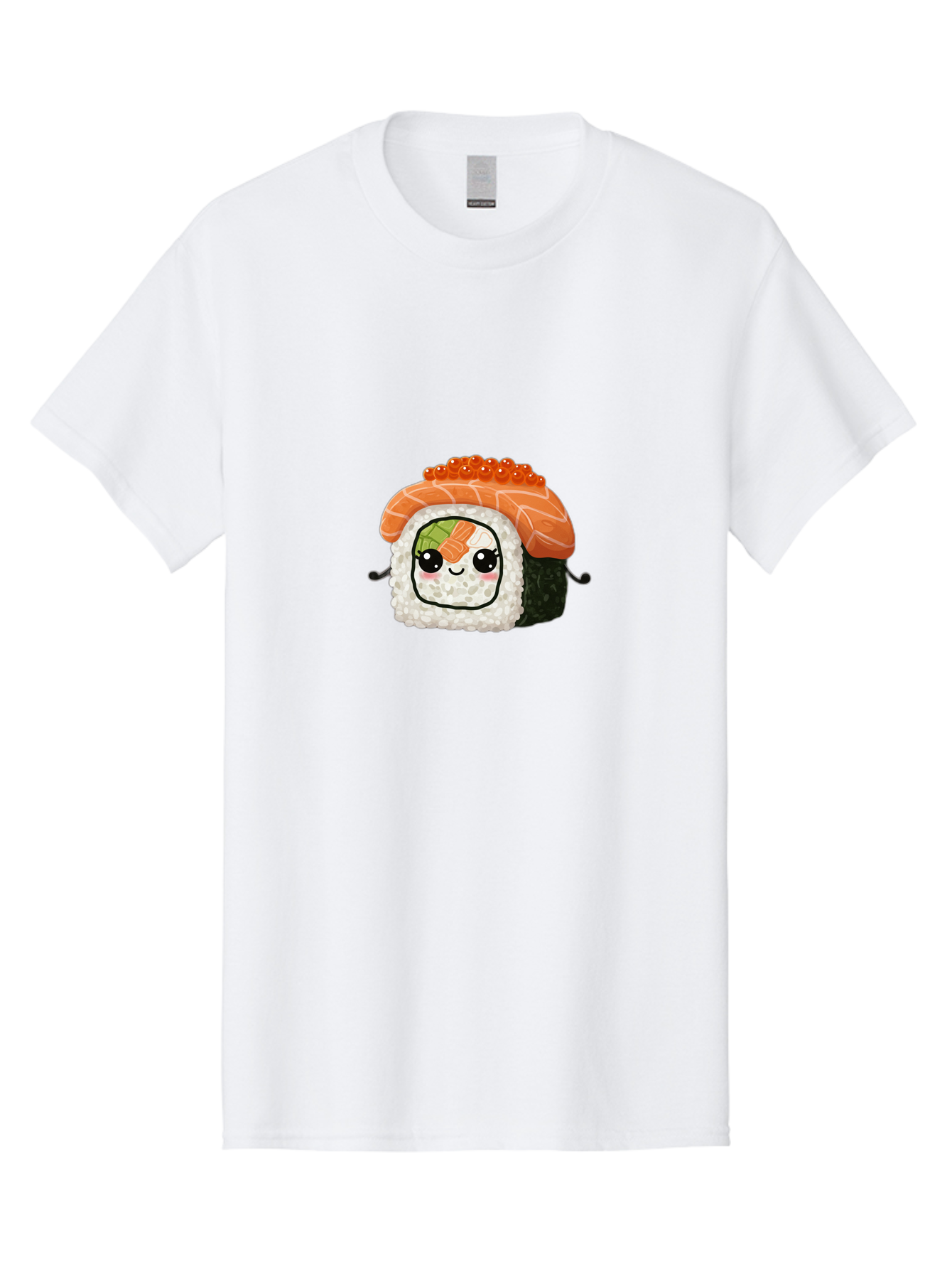 Sushi-Roll Men'S Graphic Tee, 100% Cotton, Comfortable Casual Summer Wear, Machine Washable, Kawaii Sushi Roll, Cartoon Sushi, Adorable Food, Sushi Character, Cute Anime Art, Foodie Illustrations, Mignardise, Orange Salmon, Sushi Love Bad999