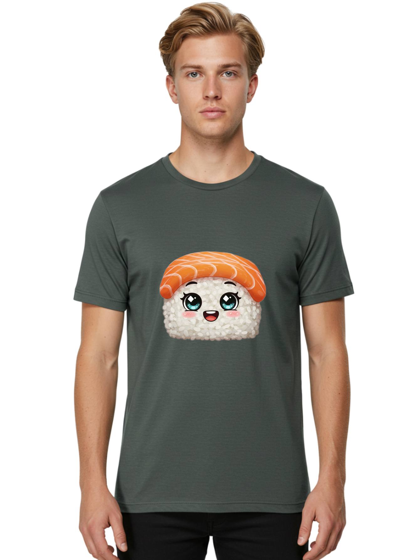 Sushi Men'S Graphic Tee, 100% Cotton, Comfortable Casual Summer Wear, Machine Washable, Kawaii Sushi, Cartoon Sushi, Sushi With Face, Japanese Food, Cute Food, Sushi Illustration, Foodie Art, Sushi Character, Adorable Sushi Bae001